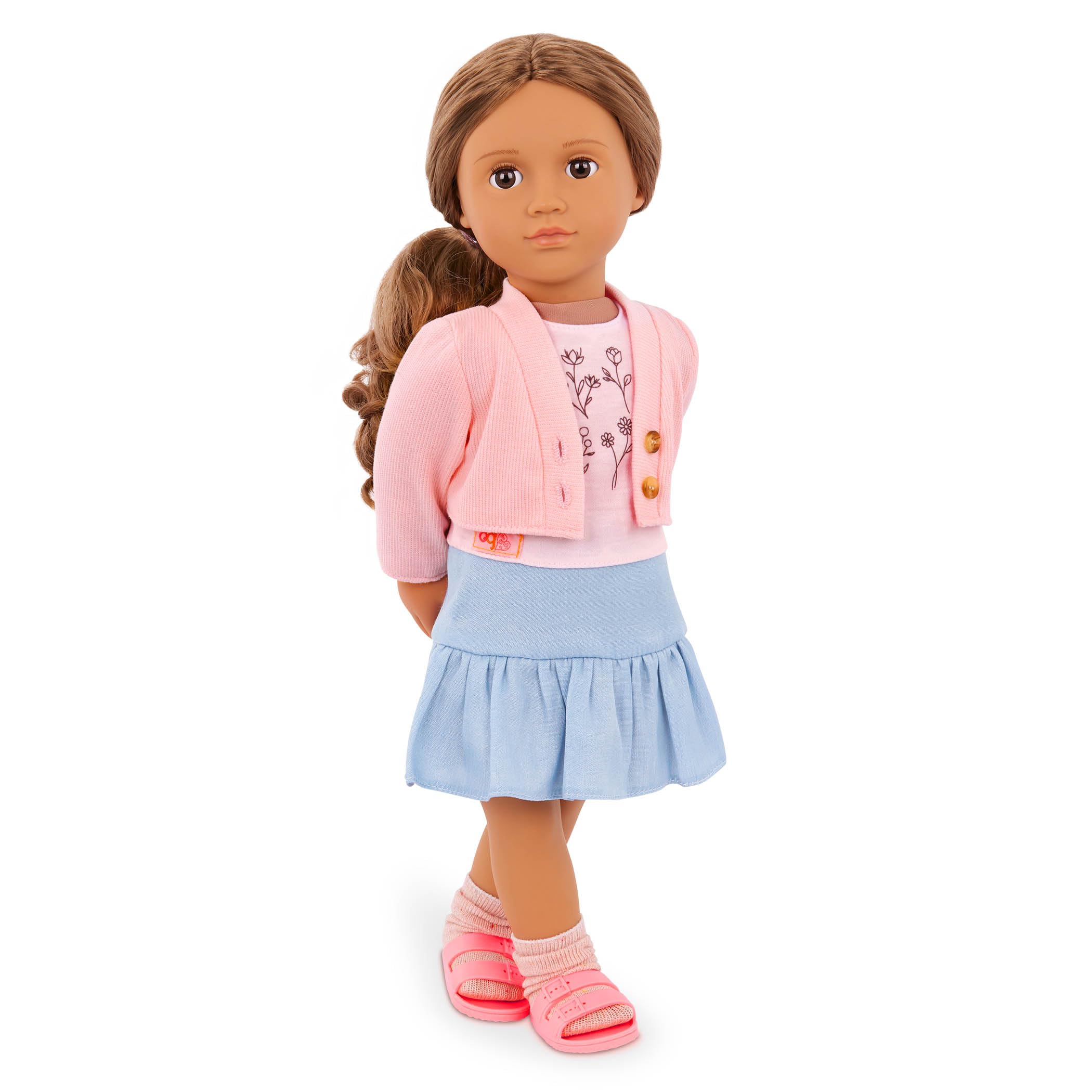 Our Generation 18-inch Doll Country Charm Outfit - Floral Top, Pink Sweater, Blue Skirt 3