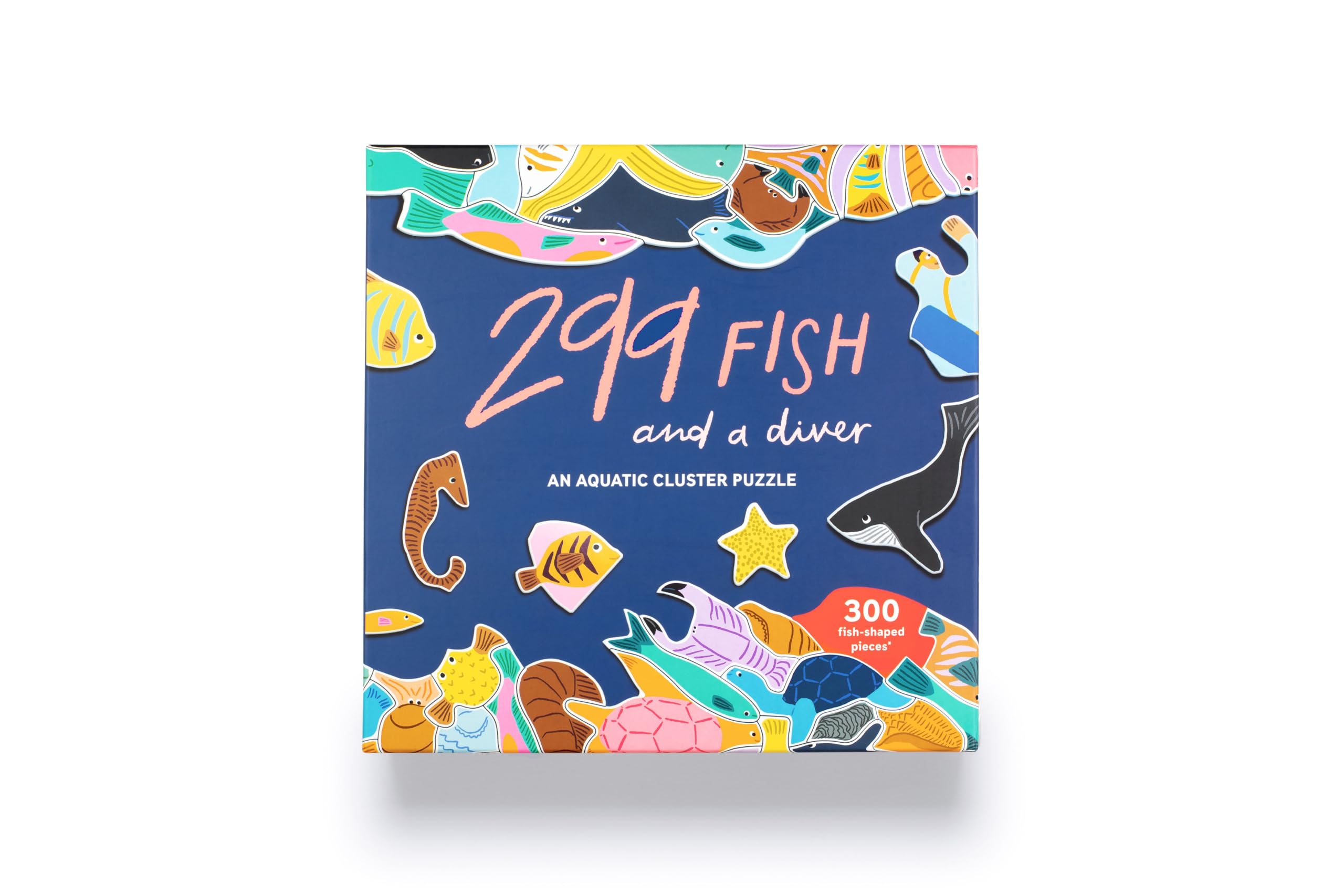 Laurence King 299 Fish and a Diver Cluster Jigsaw Puzzle - 300 Pieces | Unique Shapes | Includes Poster