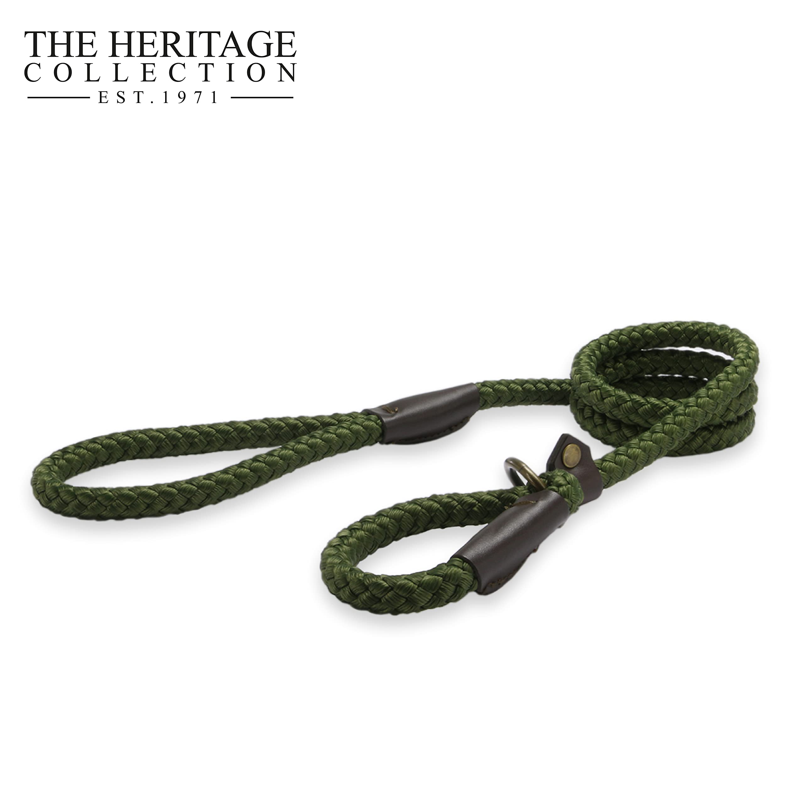 Ancol Heritage Nylon Rope Slip Lead - Green | 1.5m Length x 12mm Diameter | Size 4-8