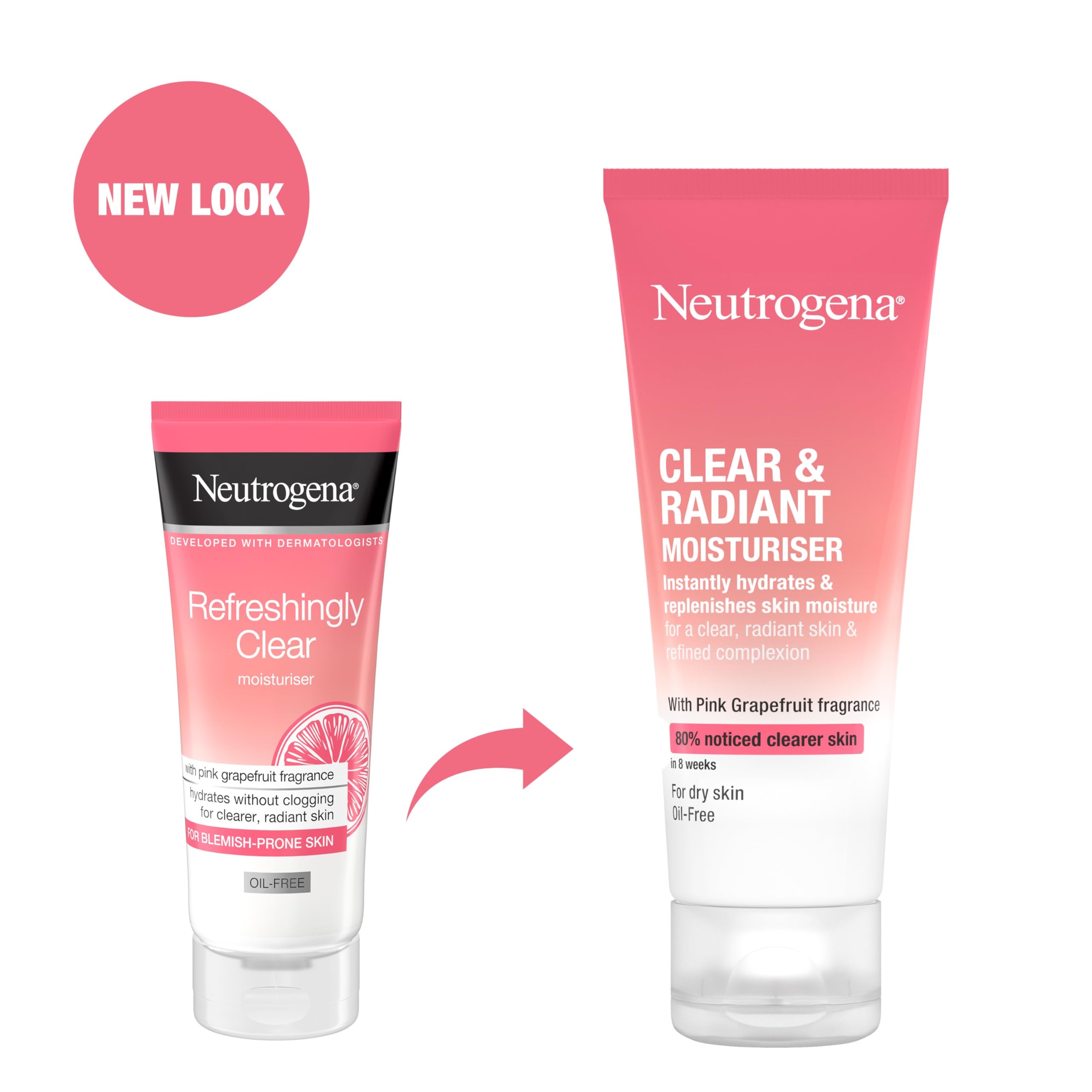 Neutrogena Refreshingly Clear Oil-Free Moisturiser - 24hr Hydration | 50ml | For Dry & Blemish-Prone Skin