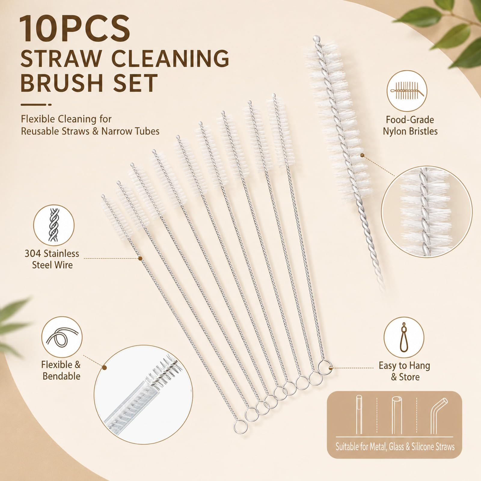 Admygo Bottle Brush - 10 Pcs Nylon Bristle Cleaner for Straws & Narrow Necks | 17.5cm Length 2