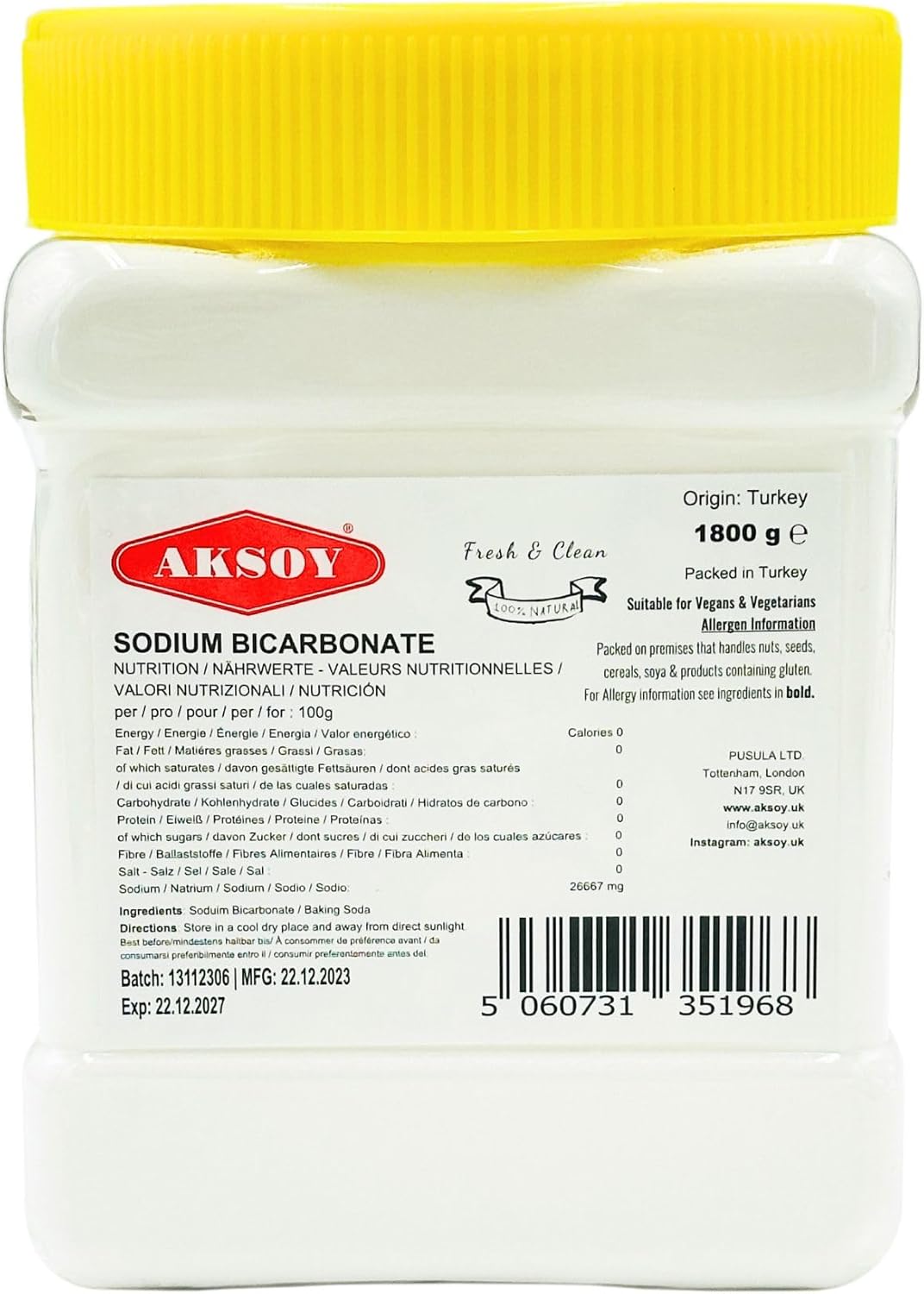Aksoy Baking Soda 1.8KG || Pure Sodium Bicarbonate Powder, Highest Purity, Food 1