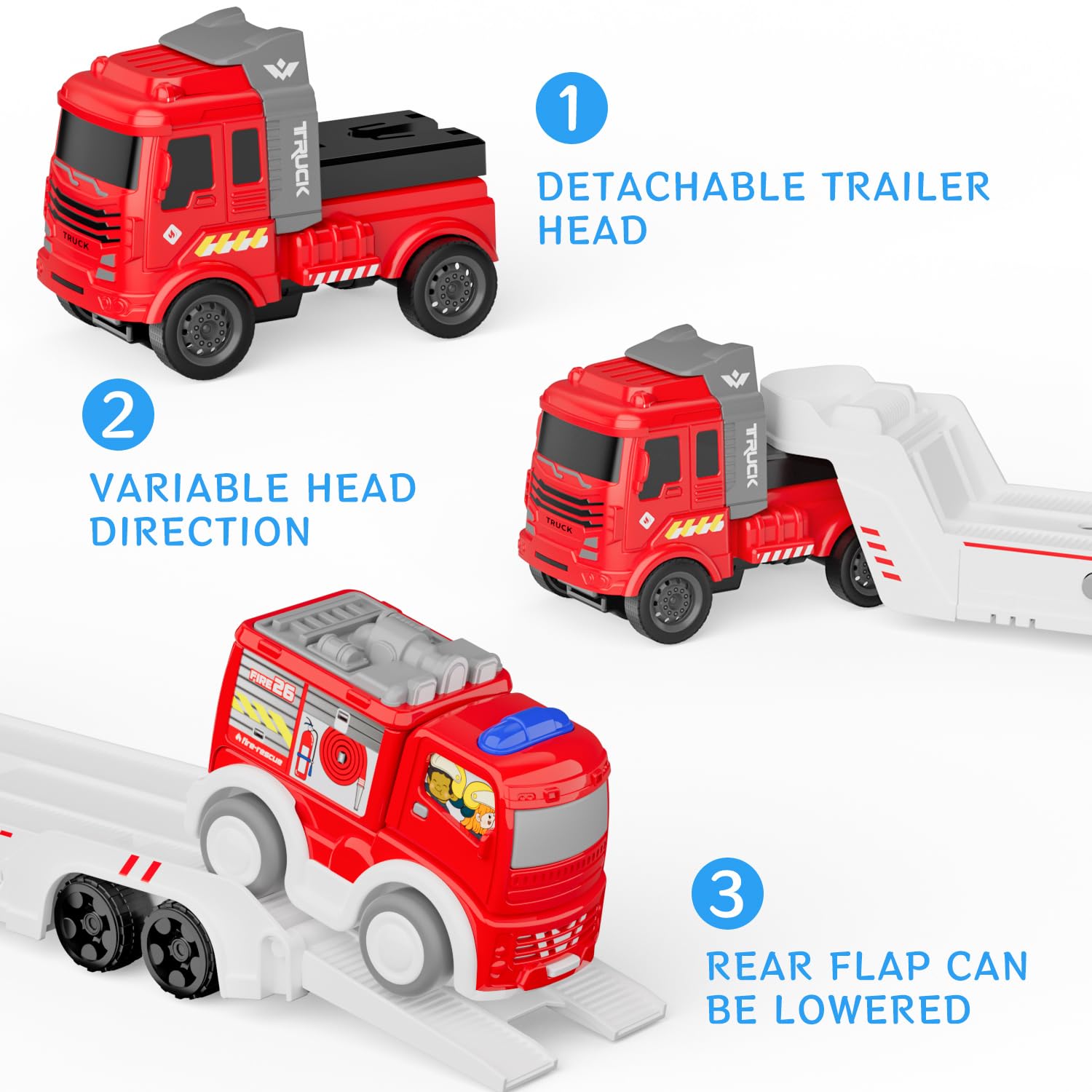 GizmoVine Fire Truck Playset - Vehicle Transporter Toy with Ambulance & Helicopter for Kids 3+
