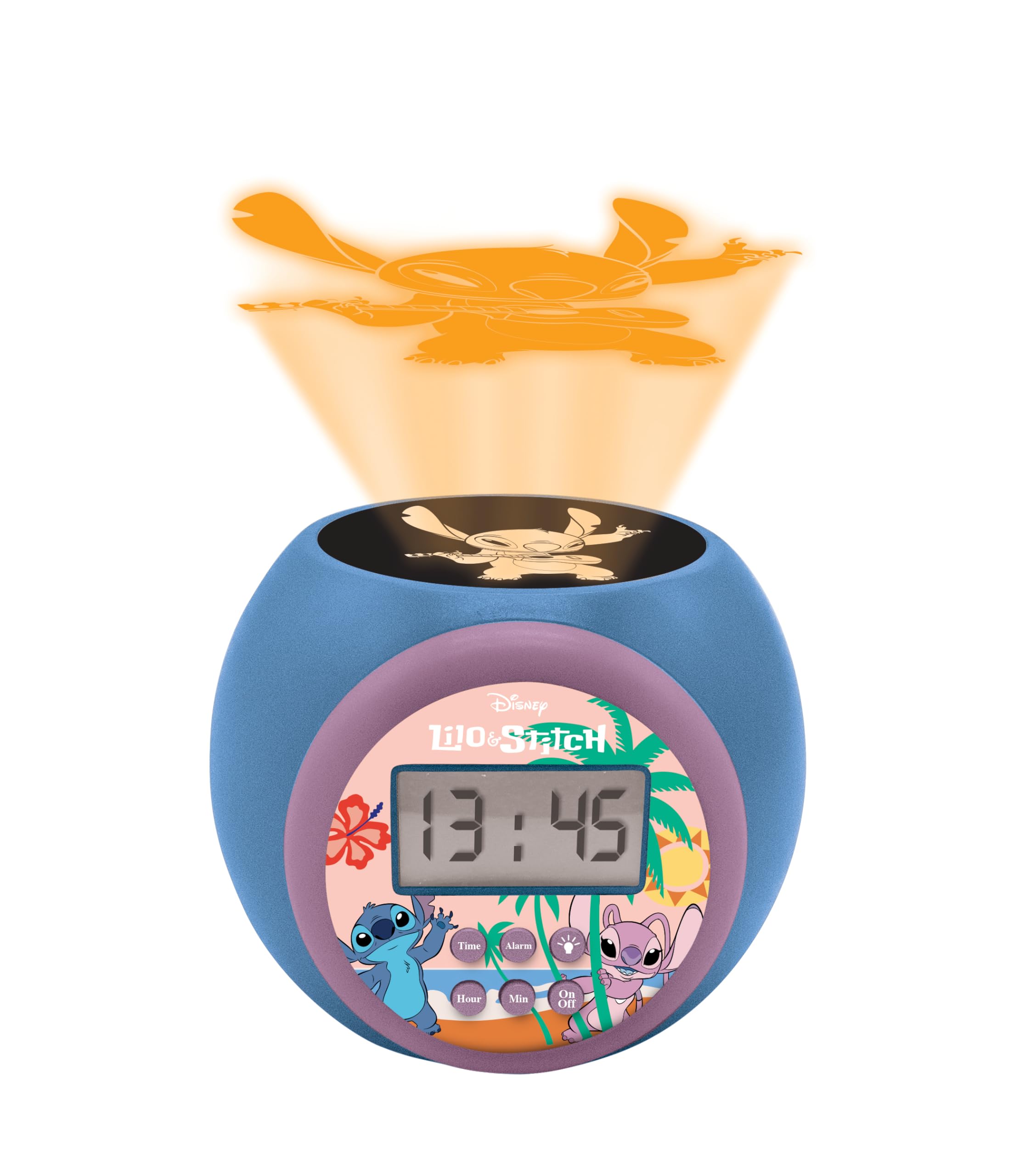 LEXIBOOK Disney Stitch Projector Alarm Clock with Snooze Function | Blue Plastic