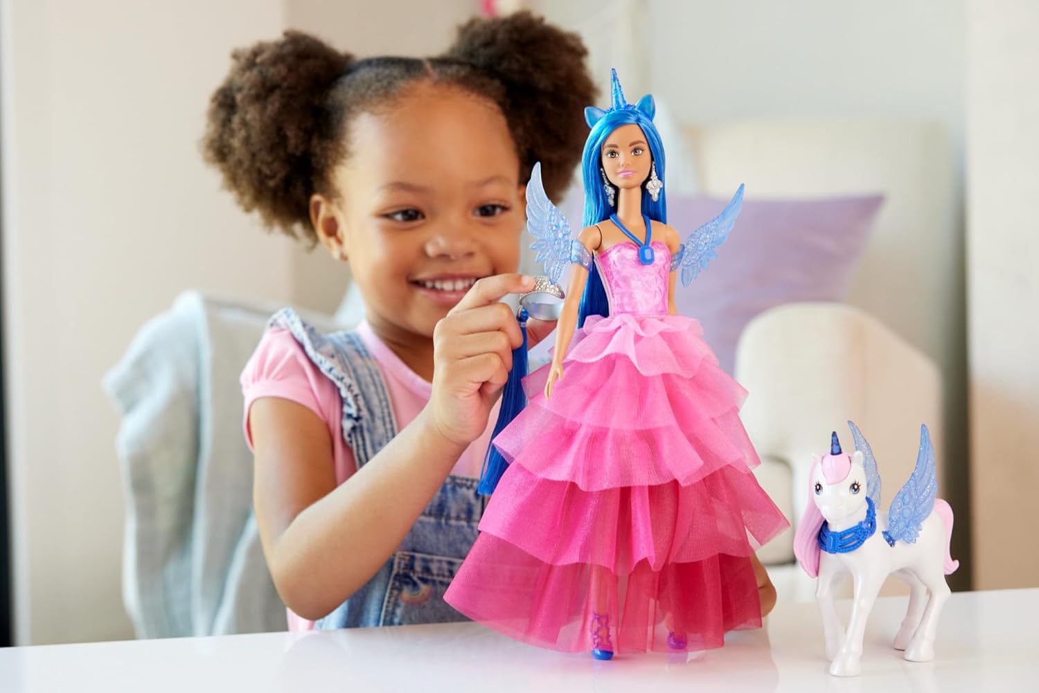 Barbie Unicorn Toy - 65th Anniversary Alicorn Doll with Blue Hair & Pink Gown 2