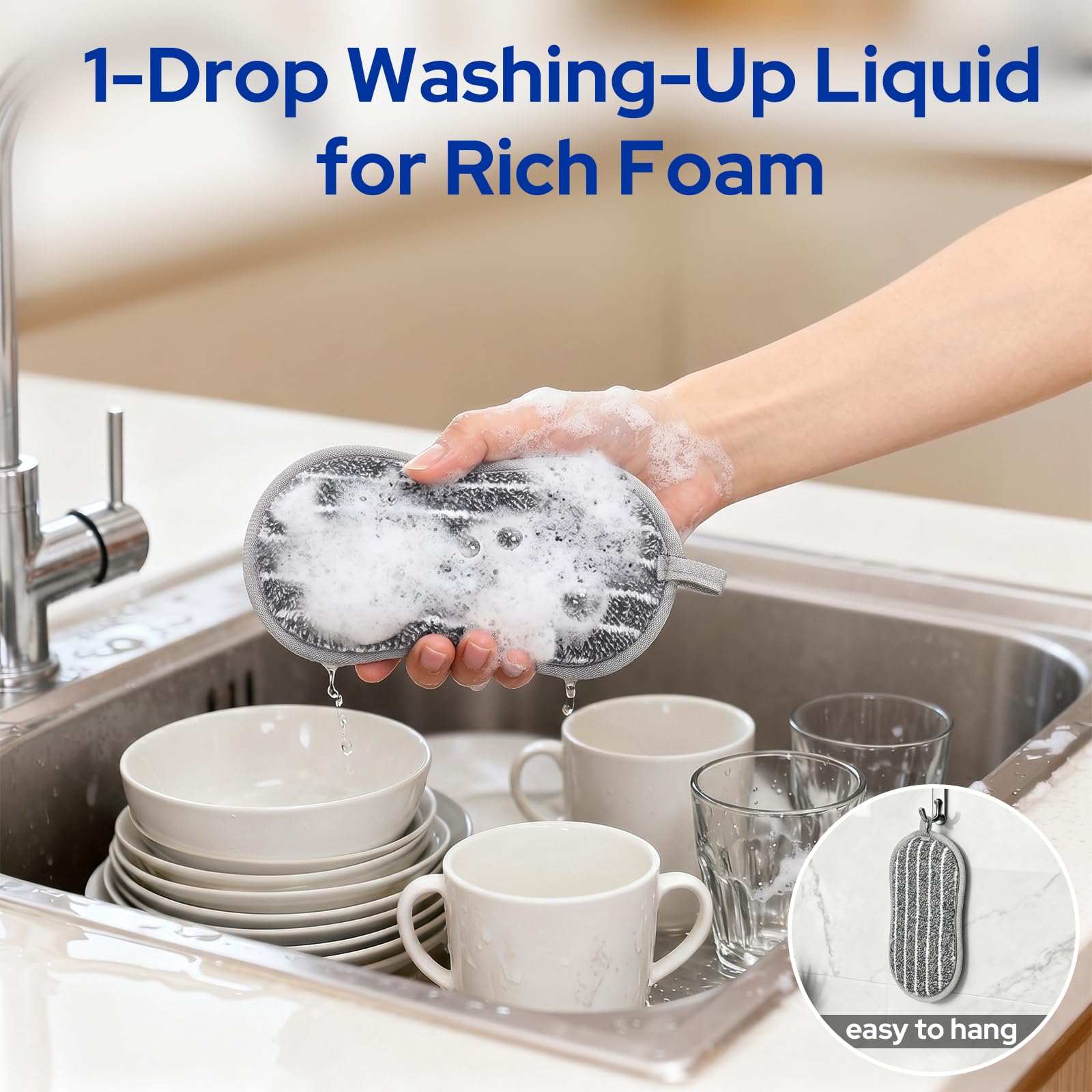 Euqvunn 8 Pack Dual-Sided Kitchen Cleaning Sponges | Non-Scratch | Grey 3