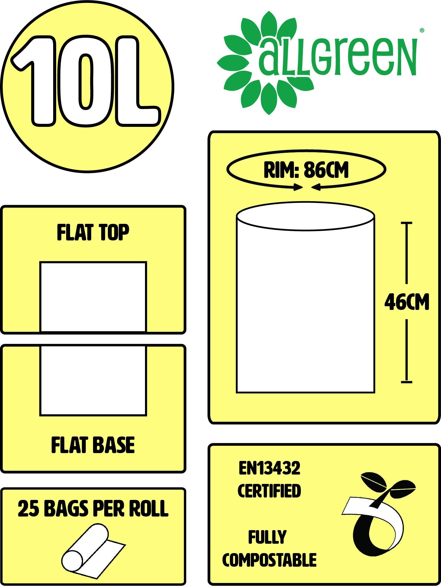 All-Green 10L-2 Compostable Bag for Kitchen Caddy - 10 Litre, 50 Bags (2 Rolls) 7