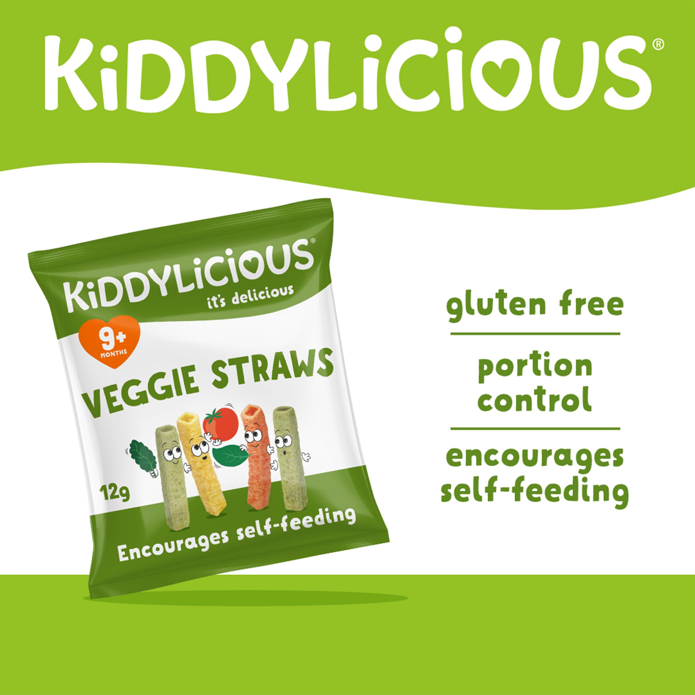 Kiddylicious Veggie Straws - Tomato, Kale & Spinach Flavor | 10 Packs for 9+ Months