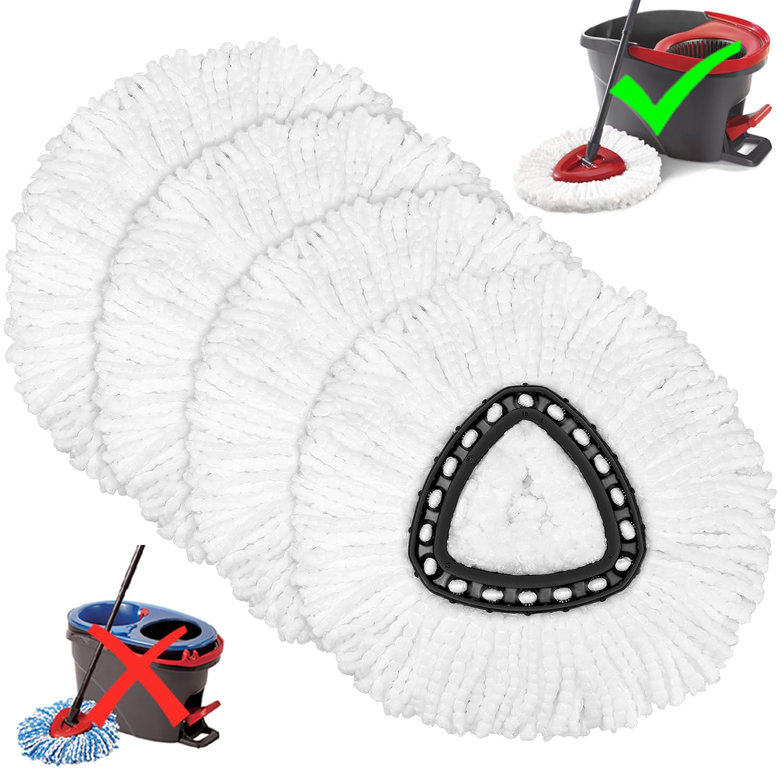 Tidy Monster - 4 Pack Microfiber Mop Head Replacement for Vileda EasyWring 1-Tank Spin Mop 1