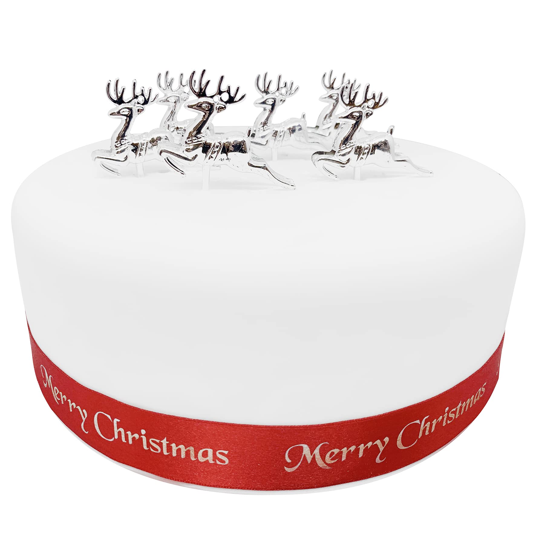 Anniversary House Reindeer Cake Toppers - 6pcs Silver Plastic Christmas Decorations, BX069