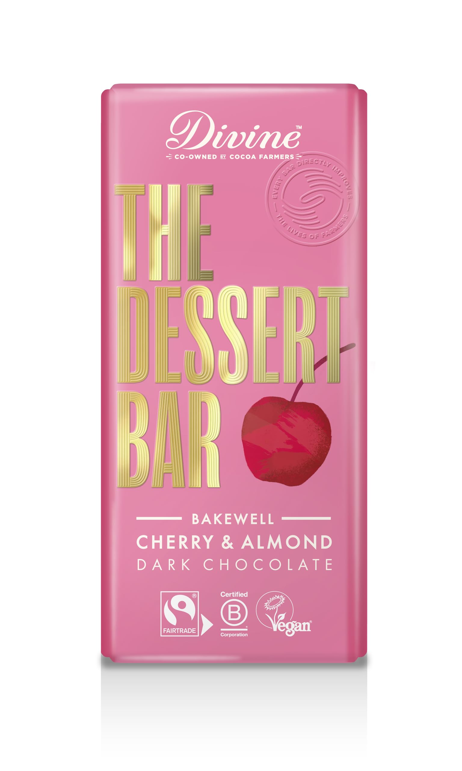 Divine Dark Chocolate Bakewell Bar with Cherry & Almond 60% Cocoa 180g