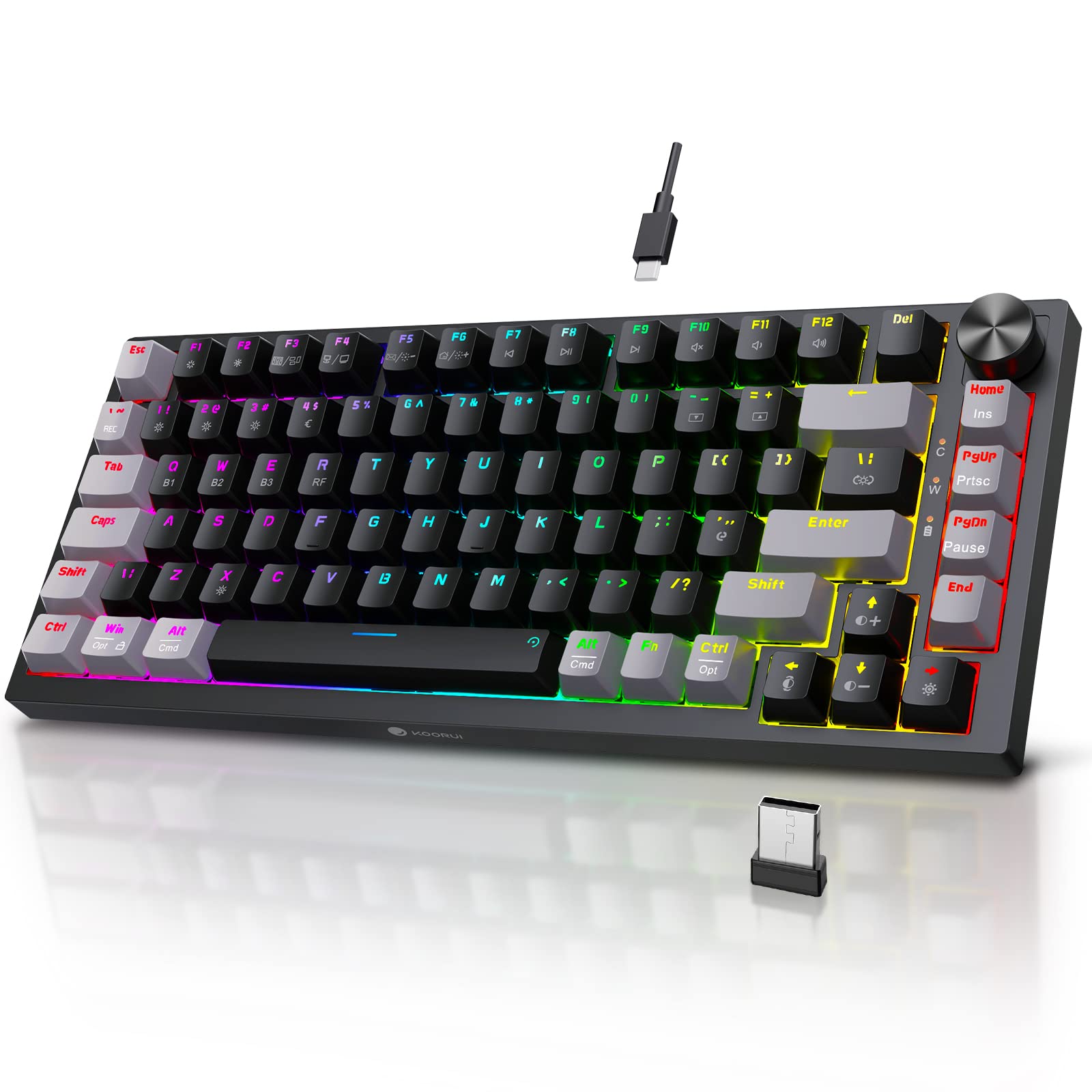 KOORUI MK082 82-Key Mechanical Gaming Keyboard - RGB Backlit, Wireless/Wired, 3-Mode Connectivity
