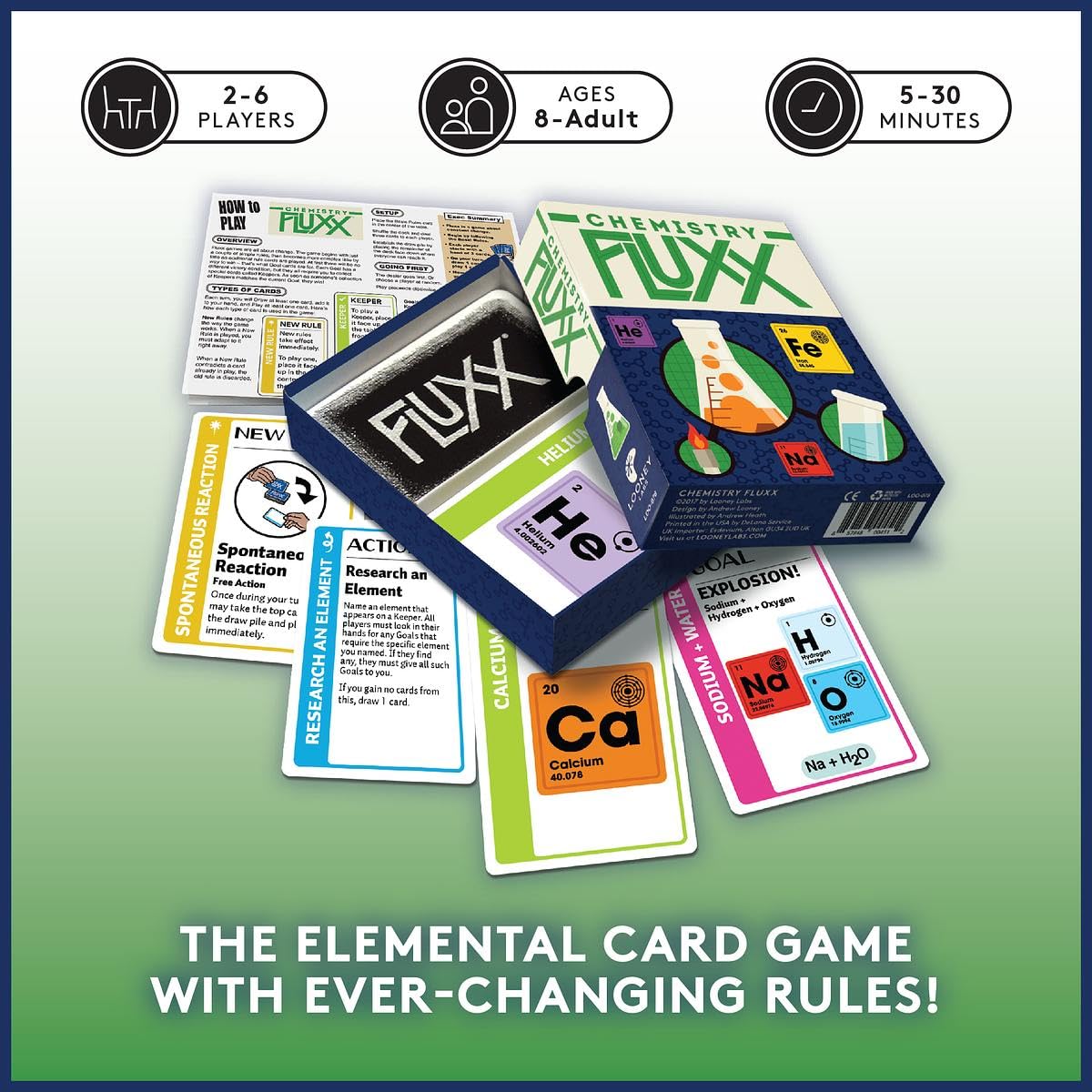 Looney Labs Chemistry Fluxx Board Game - Ages 8+, 2-6 Players, 5-30 Min Playtime