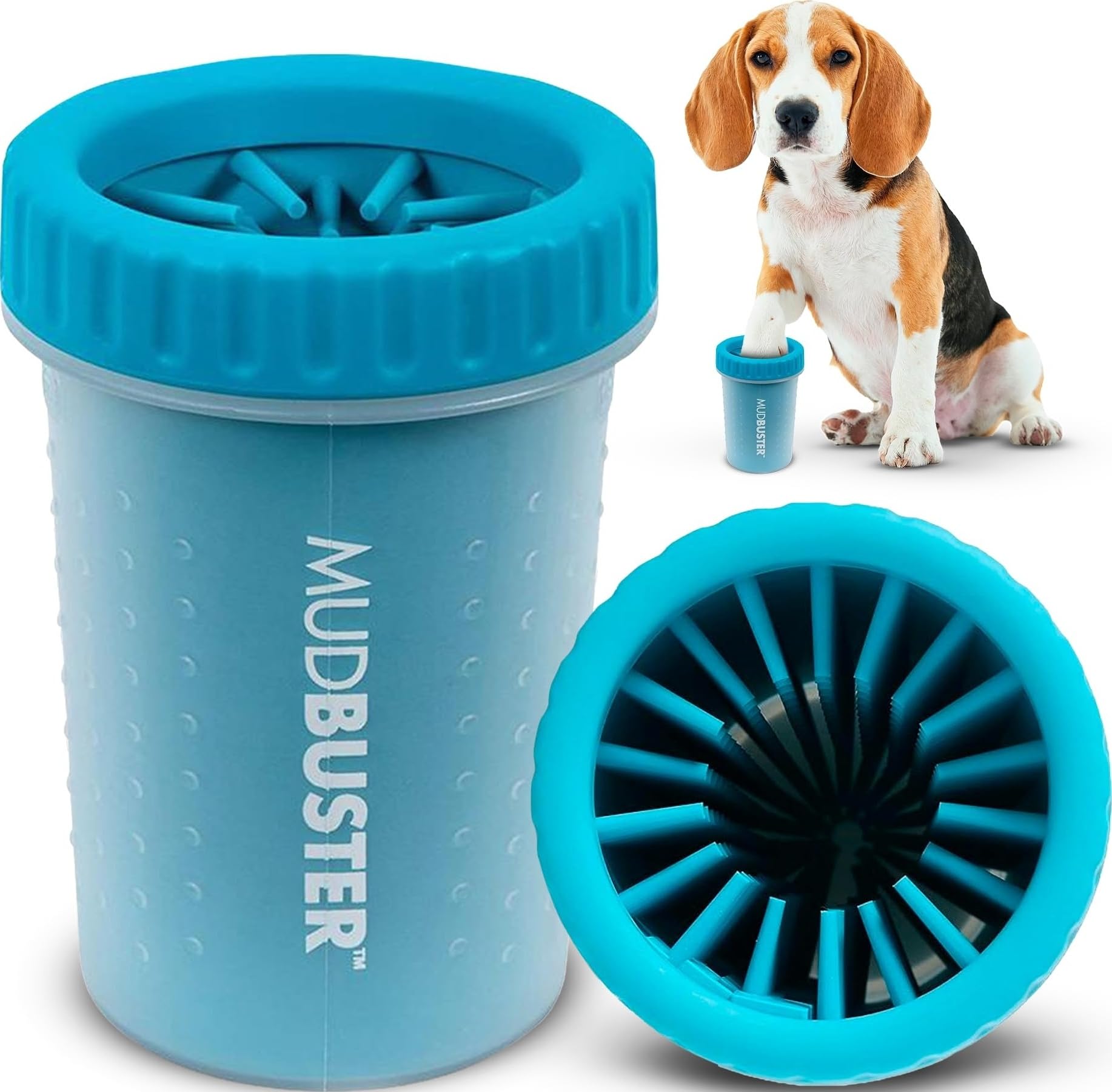 Dexas MudBuster Portable Dog Paw Cleaner - Medium Size, Blue Silicone Bristles