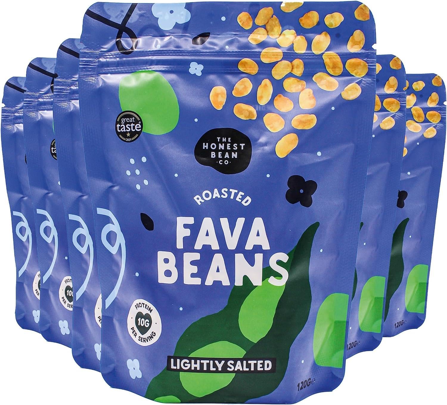 The Honest Bean Co Roasted Fava Bean Lightly Salted - High Protein Vegan Snack | 120g Pack of 6