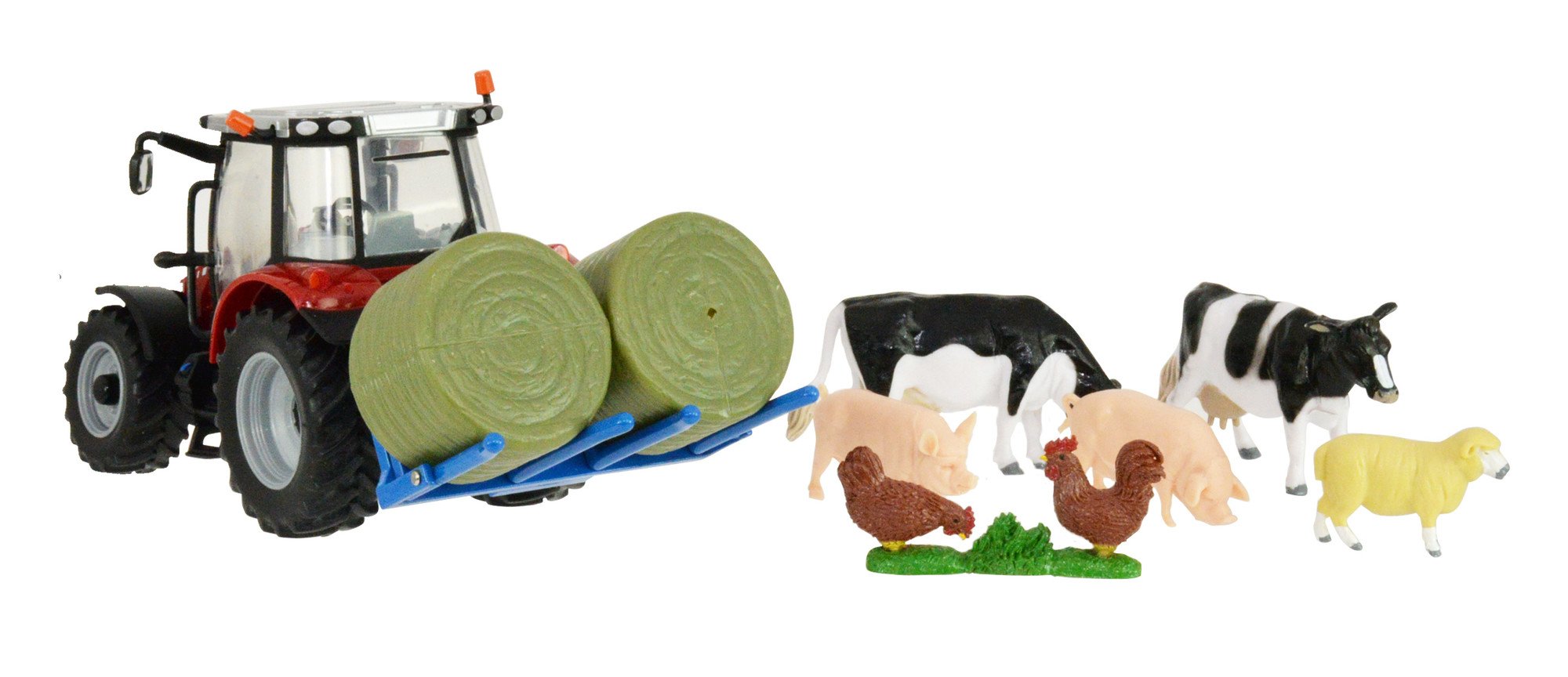 Britains Massey Ferguson 5612 Tractor Playset - 1:32 Scale Farm Toy with Animals & Bale Lifter 7