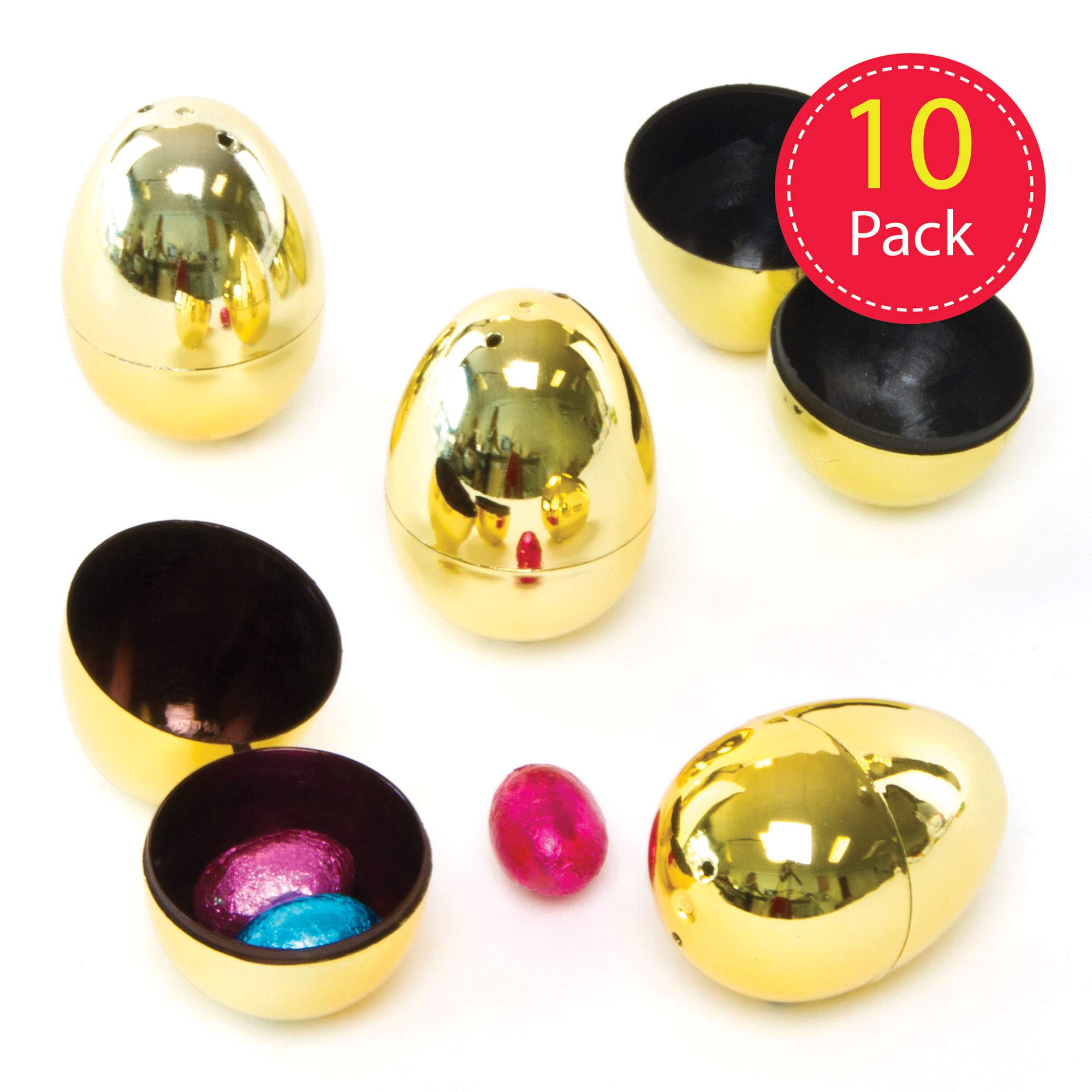 Baker Ross Golden 2-Part Hinged Eggs (10 Pack) | 6cm Plastic Fillable Party Favors