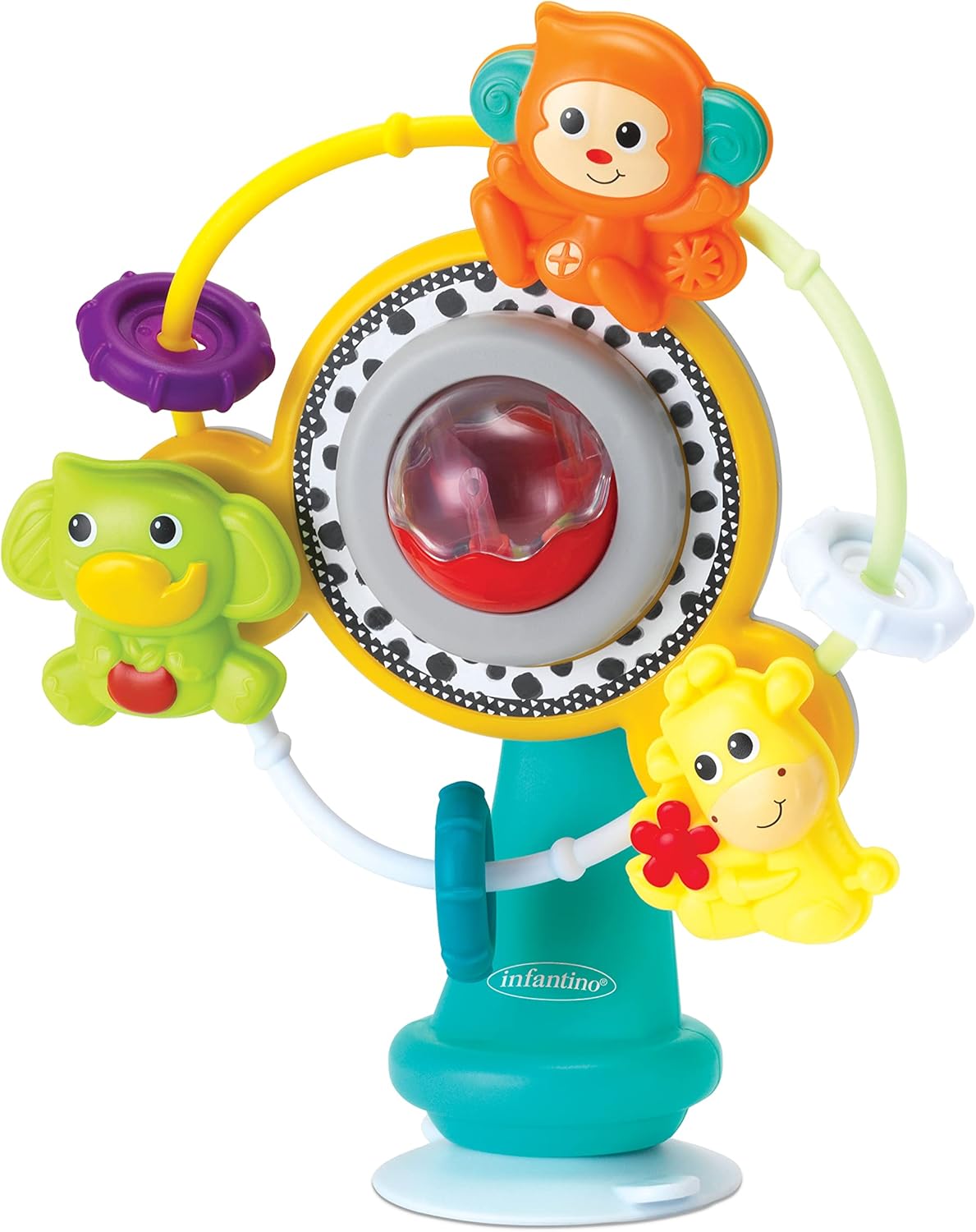 Infantino Jungle Ferris Wheel - Spinning High Chair Toy with 3 Jungle Animal Friends
