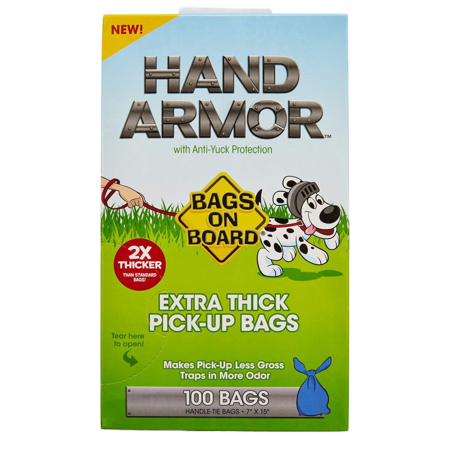 Bags on Board Hand Armour Extra Thick Dog Poo Bags - 100 Count, 7x15 Inches, Leak Proof