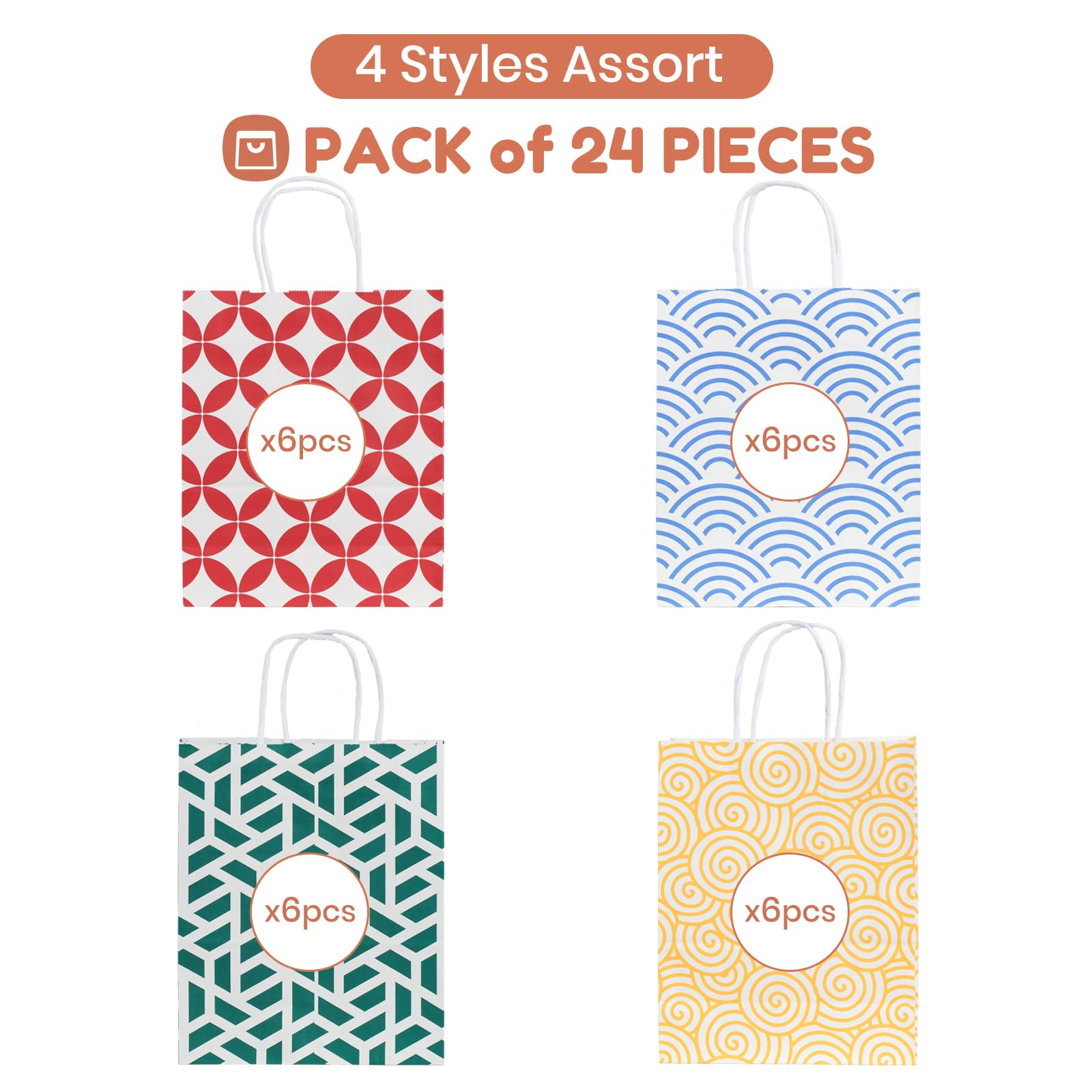 Parmedu Paper Gift Bags with Handles - 24 Count Assorted Colors | 10.2" H x 8.5" W | Virgin Wood Pulp 3