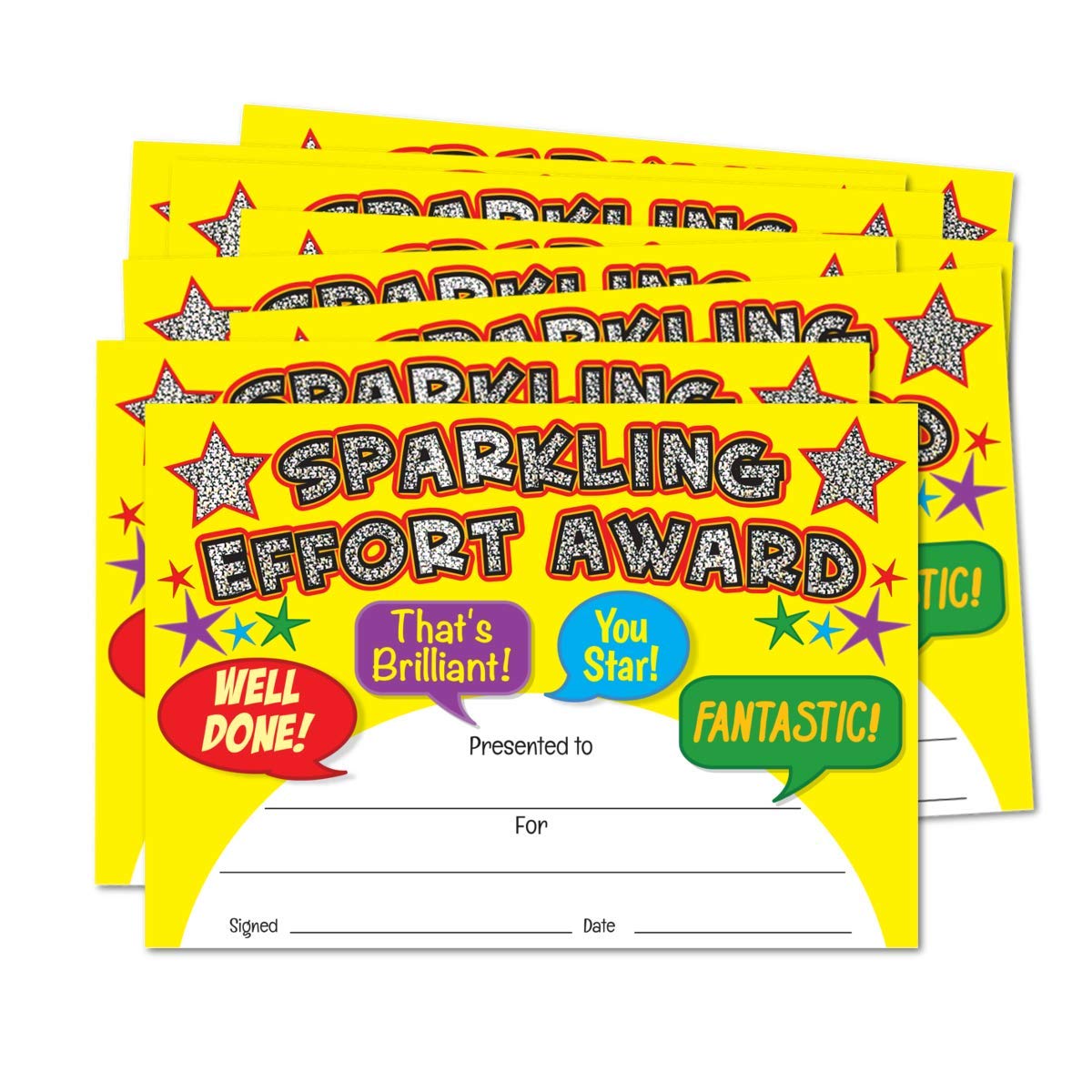 SuperStickers Sparkling Effort Award Certificates - Pack of 20 | A5 Size | Mixed Color