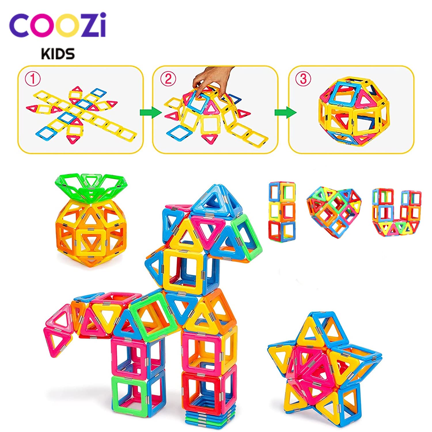 COOZI Magnetic Tiles for Kids - 40pc STEM Magnetic Building Blocks Set for Ages 3+ 15