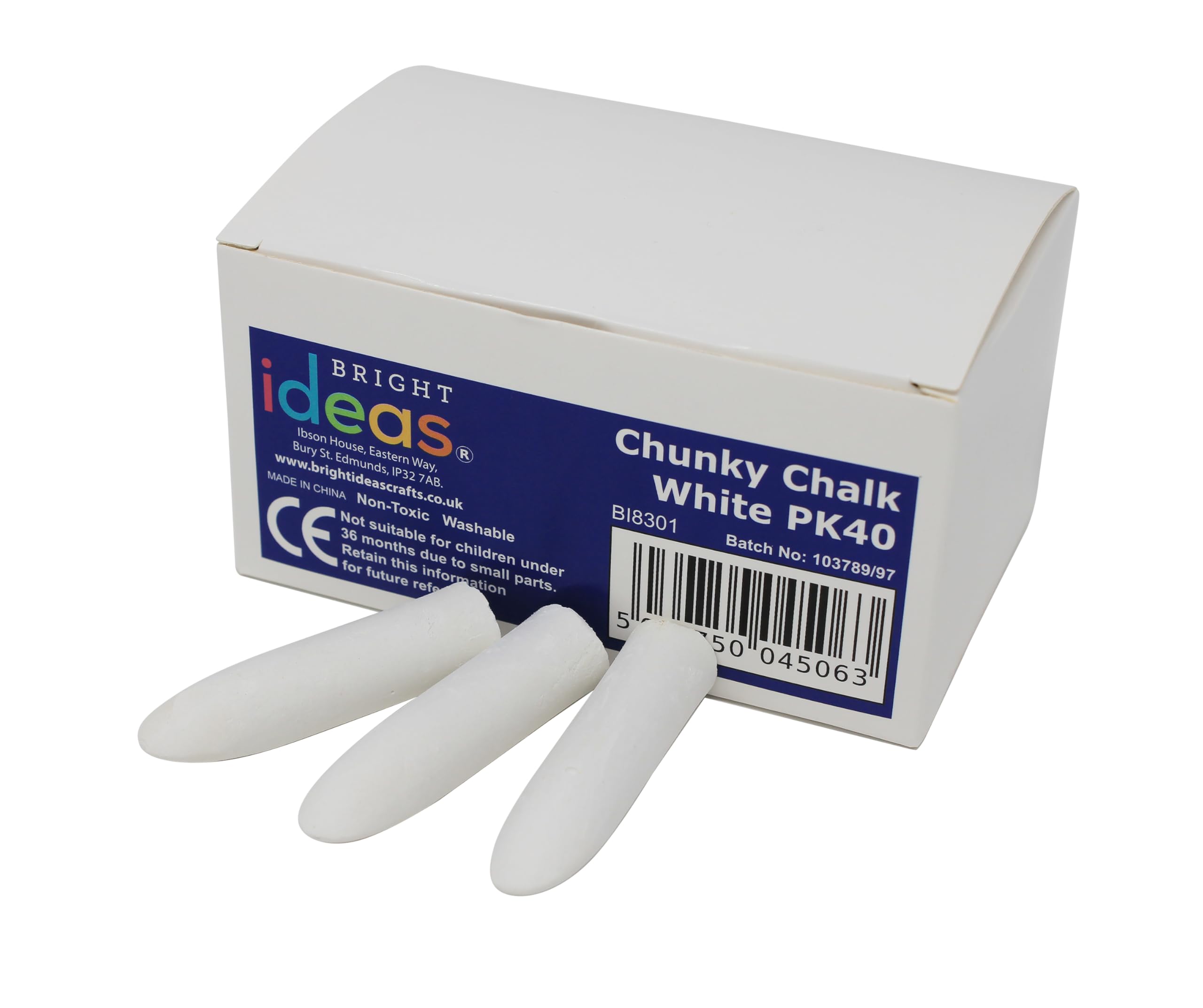 Bright Ideas PK40 5.5cm White Chunky Chalk Sticks - Outdoor Playground Chalk for Kids 1