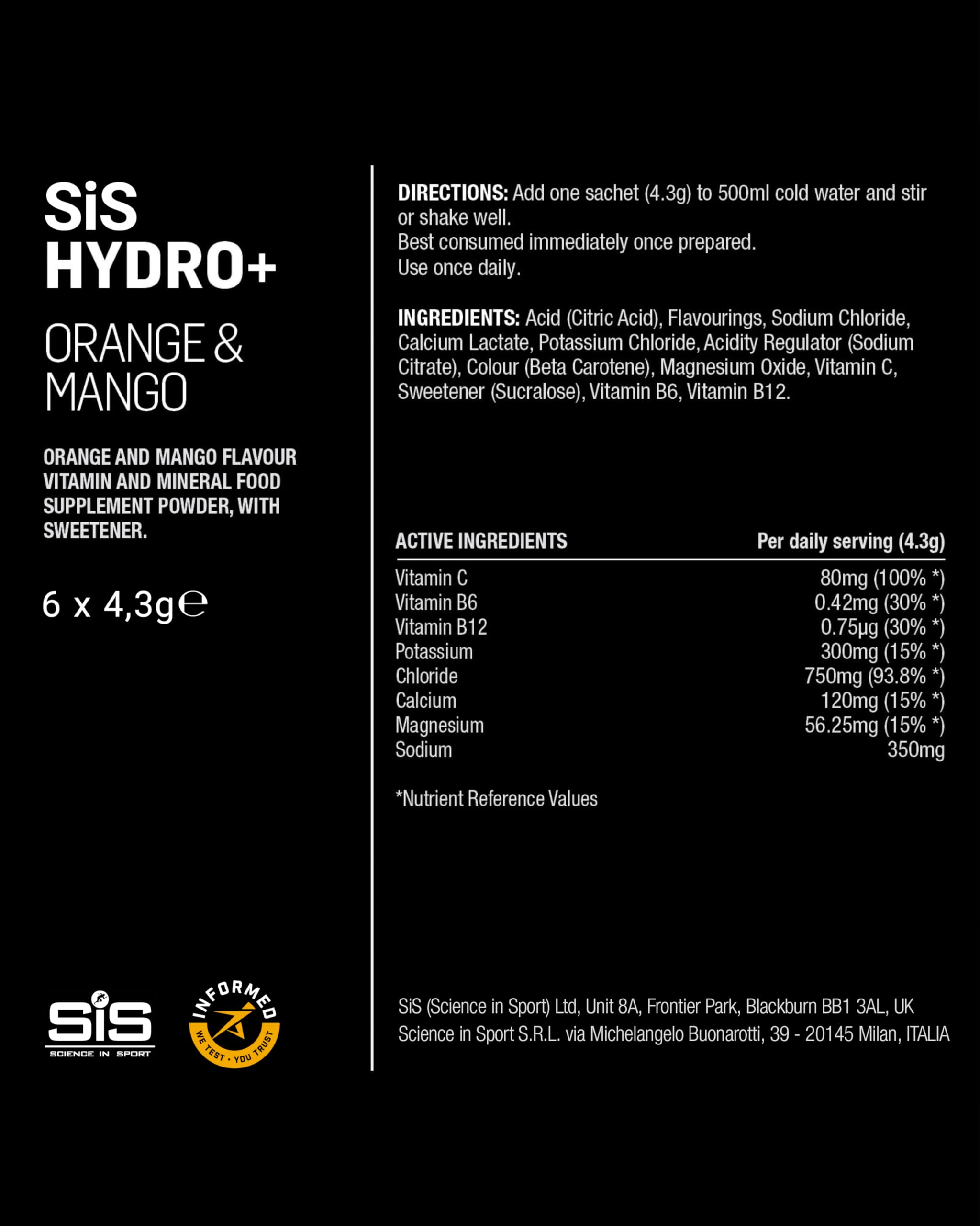 Science in Sport Hydro+ Electrolytes Powder Sachets - 5 Essential Electrolytes | Orange Mango | 6 Servings 5