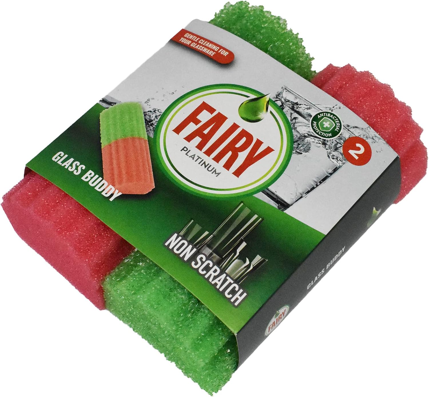 Addis Fairy Platinum Non-Scratch Glassware Cup Clean Buddy Sponge, Pack of 2 1