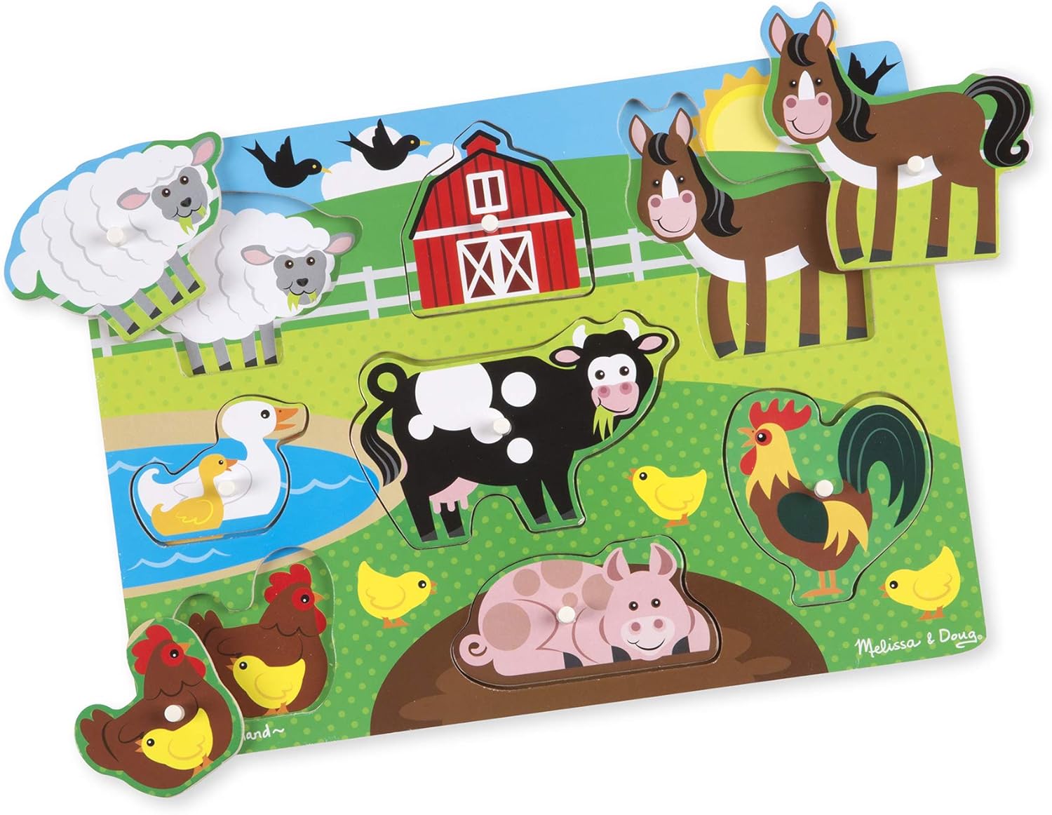 Melissa & Doug Wooden Farm Animals Peg Puzzle - 8-Piece Educational Toy for Ages 3+ 1