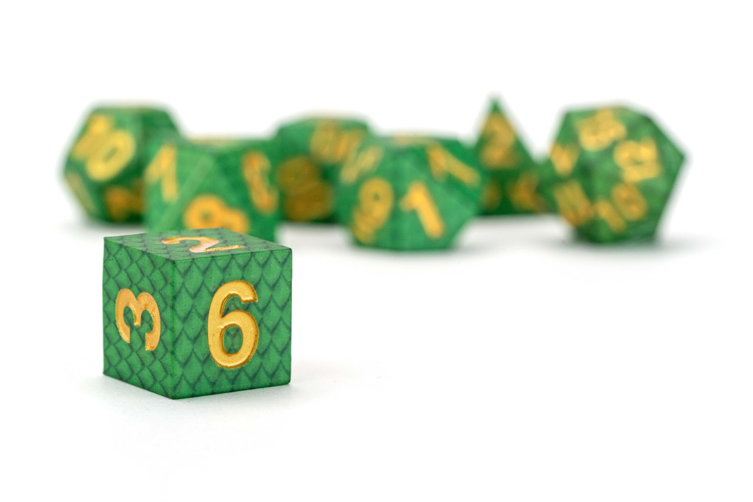 Metallic Dice Games Dragon Storm Silicone Dice Set - 7-Piece Polyhedral, 16mm, Green Dragon Scale Effect 2