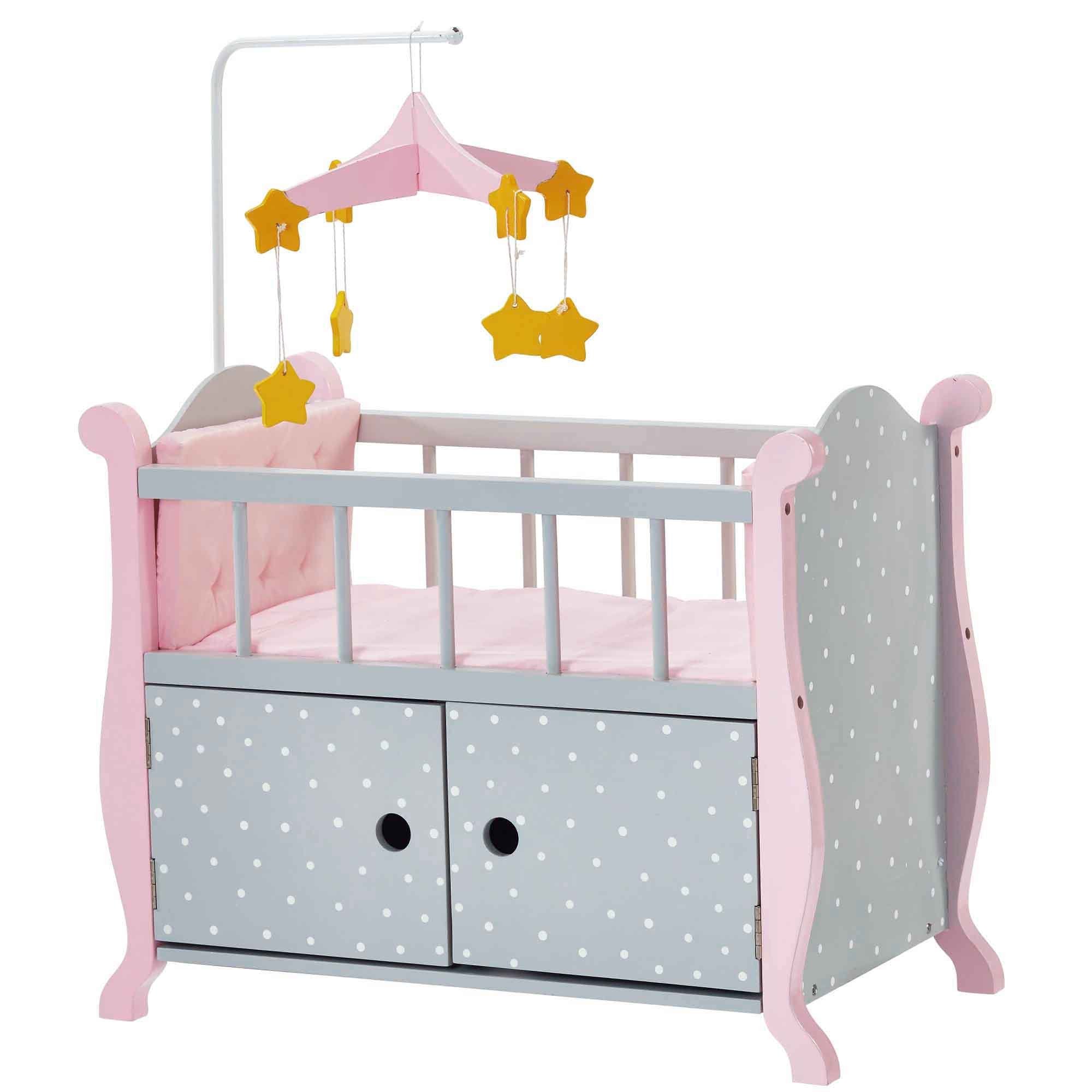 Olivia's Little World Polka Dot Princess Wooden Baby Doll Crib with Storage | Pink, MDF