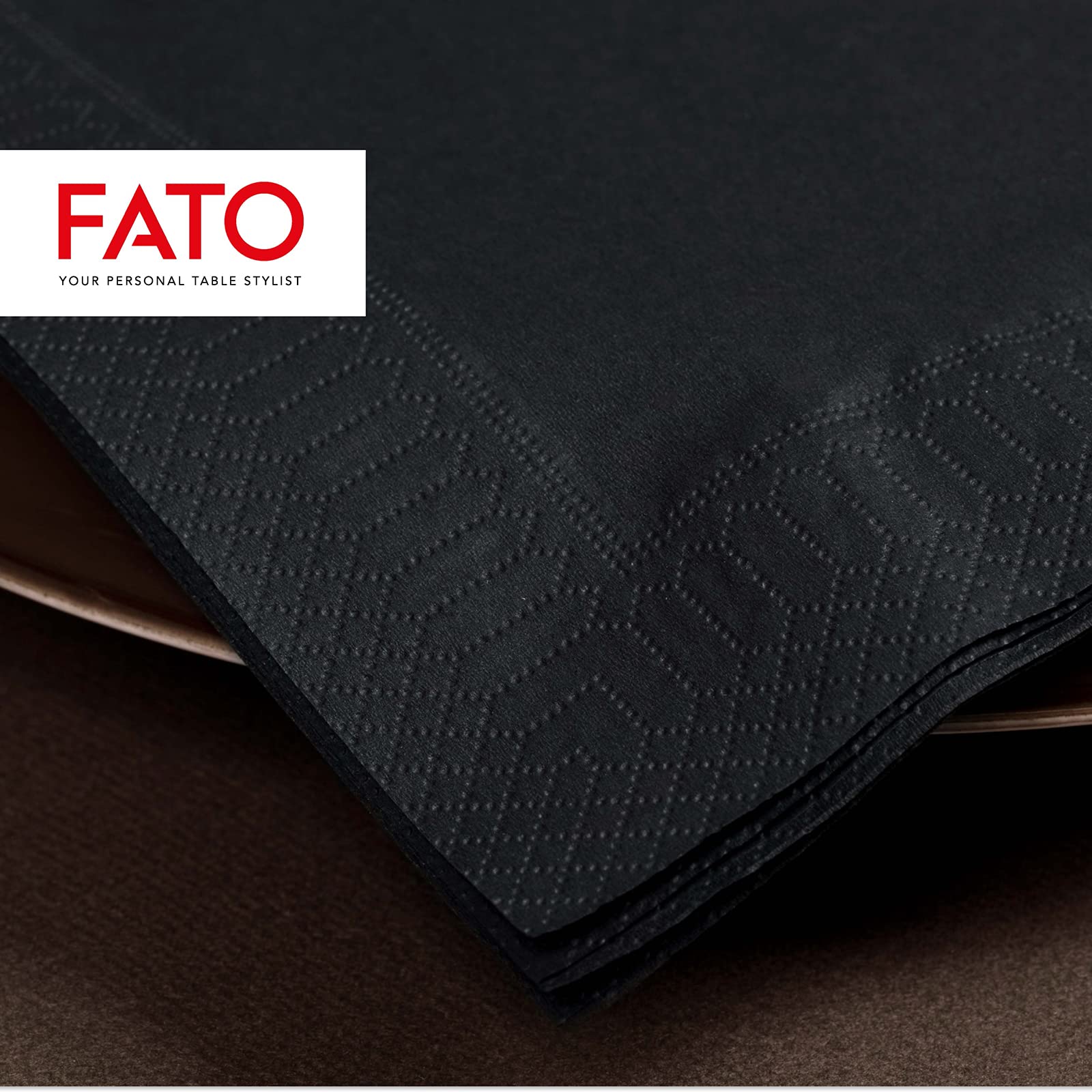 FATO Disposable Paper Napkins - Black, 2-Ply, 24x24 cm (100 Count)