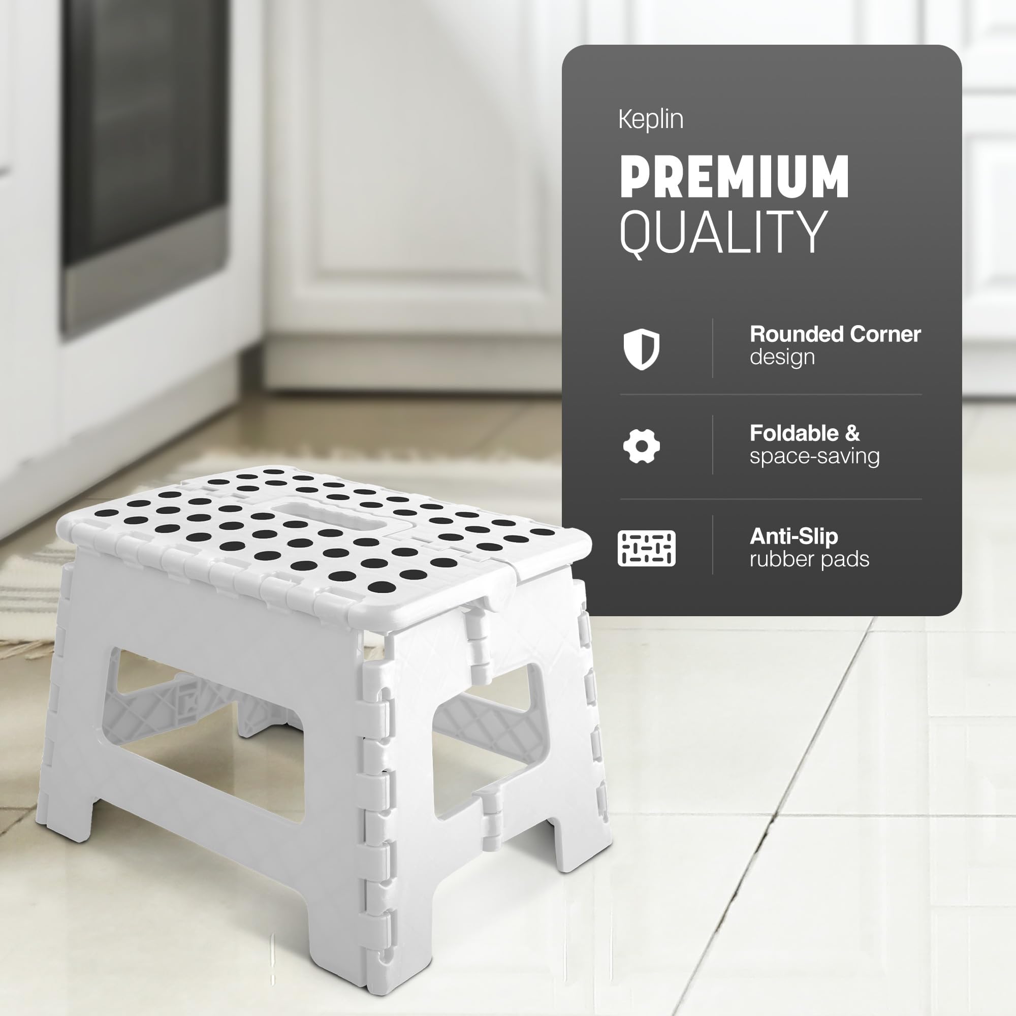 KEPLIN 9 Inch Heavy Duty Folding Step Stool - 150kg Capacity | White Plastic 3