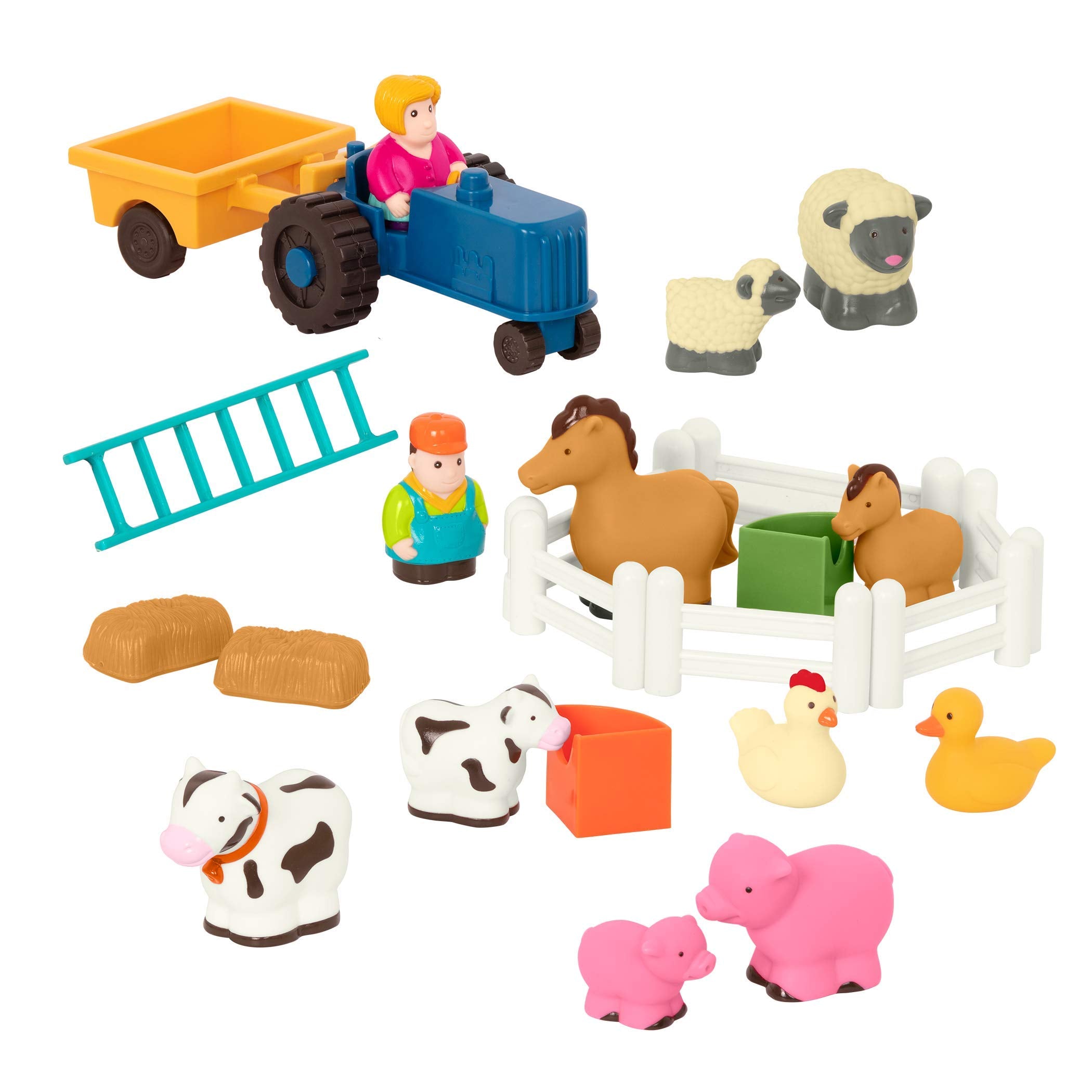 Battat Farm Animal Play Set - 25-Piece Farm Playset with Tractor, Animals & Fences 7
