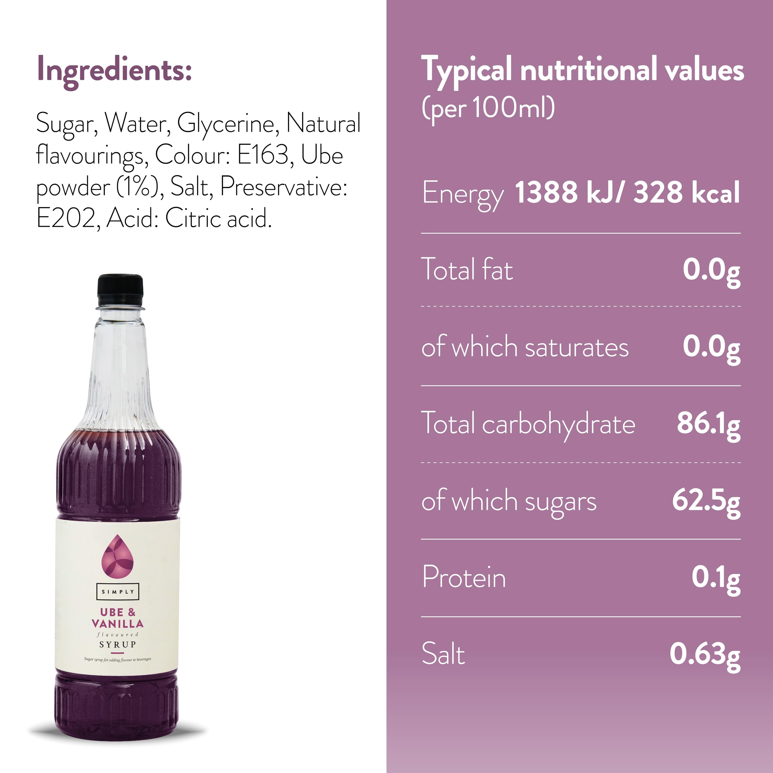 Simply Ube & Vanilla Syrup - Café-Style Drinks, Vegan & Halal Suitable | 1L 3