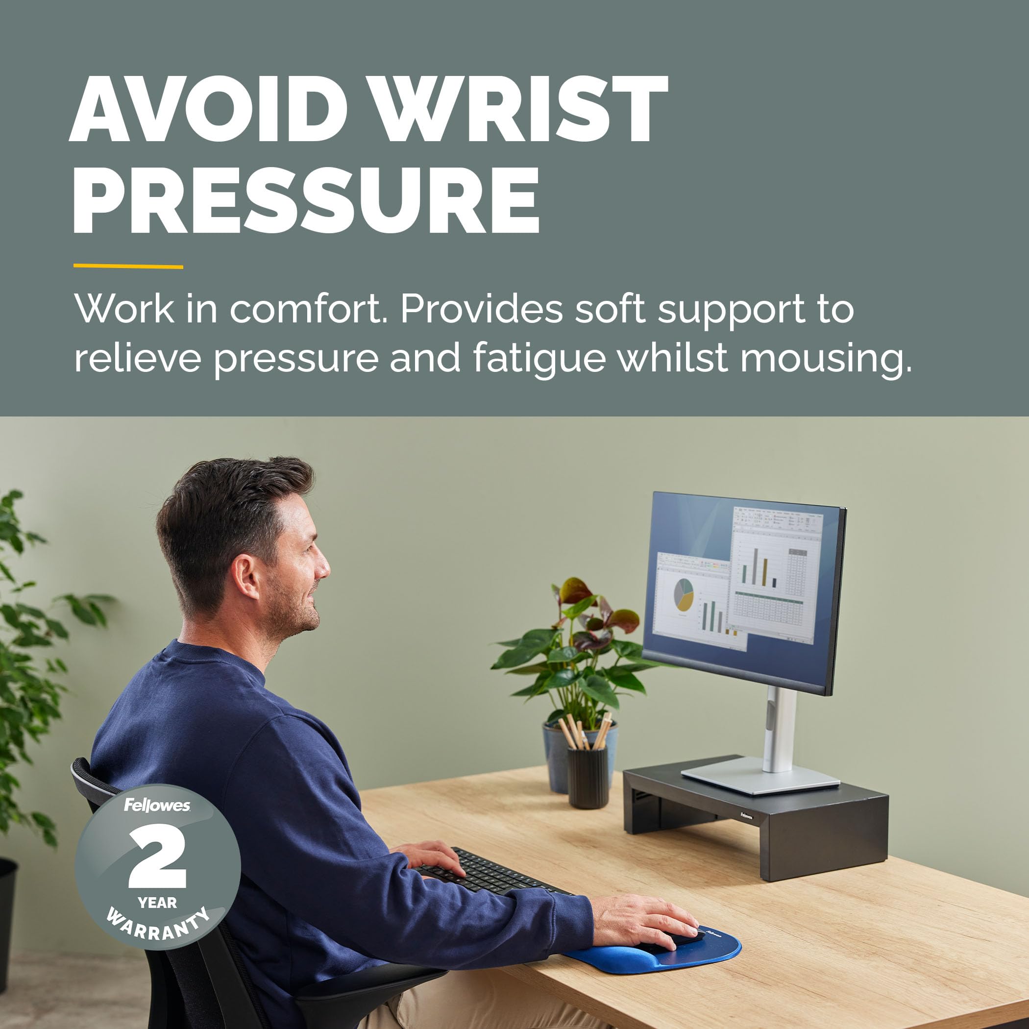 Fellowes Everyday Memory Foam Mousepad with Wrist Rest | Ergonomic Support | Blue