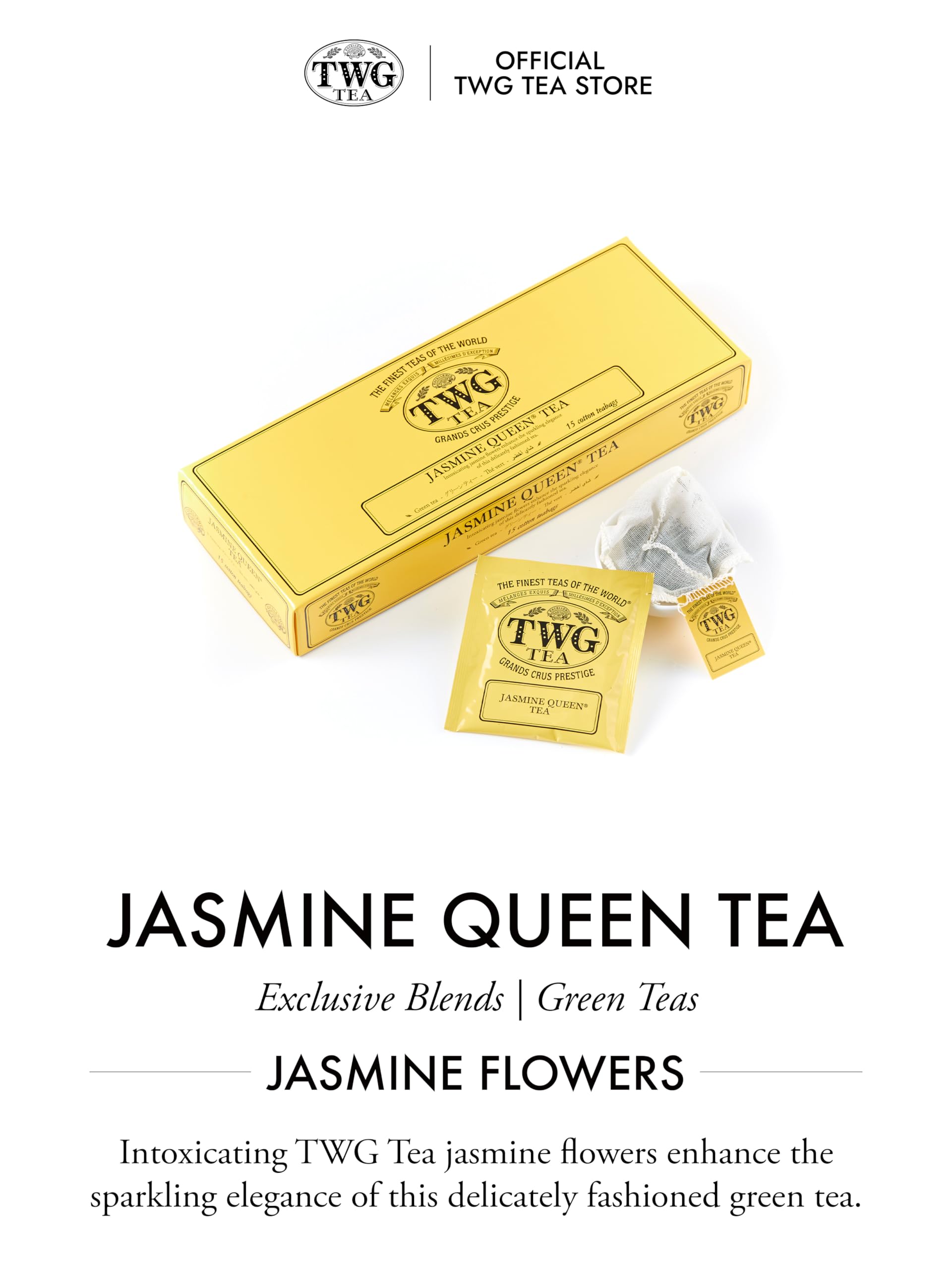 TWG Tea - Jasmine Queen Tea | Green Tea with Sweet Lemon & Rose | 15 Hand-Sewn Cotton Teabags | Gift Set