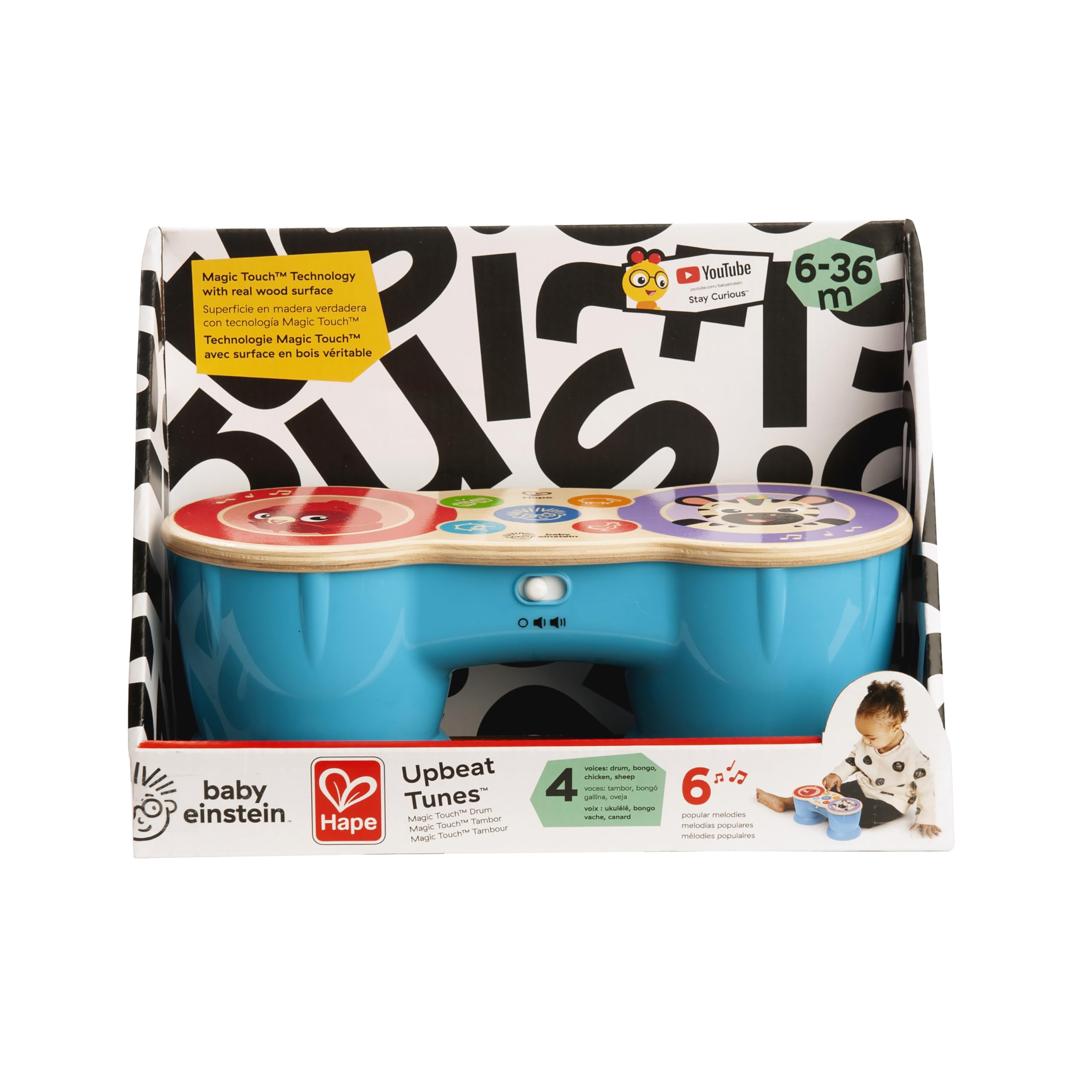 Baby Einstein Upbeat Tunes Magic Touch Drum - Wooden Musical Toy for Toddlers 6M+