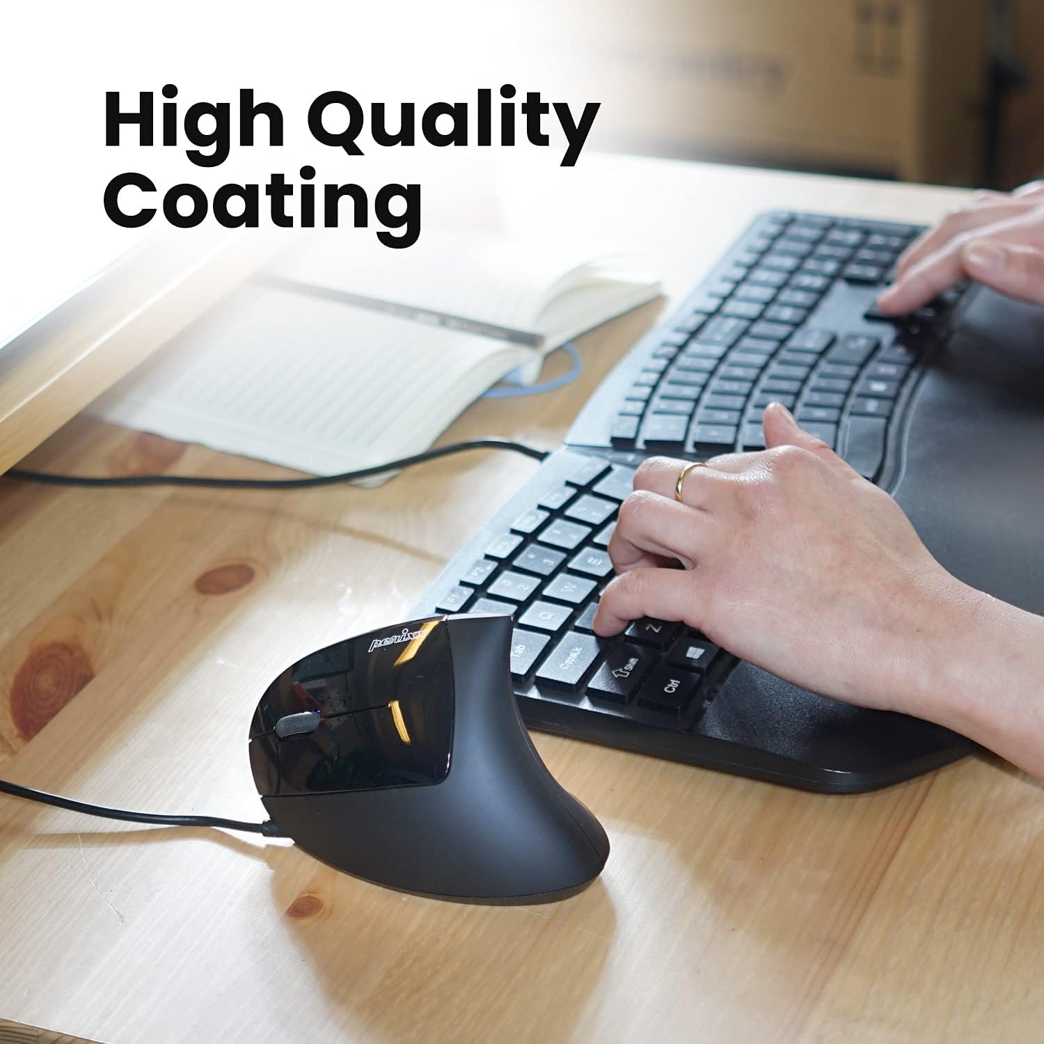 Perixx PERIMICE-513L Left-Handed Wired Vertical Mouse - 6 Button Optical with 1000/1600/3200/6400 DPI, Black 8