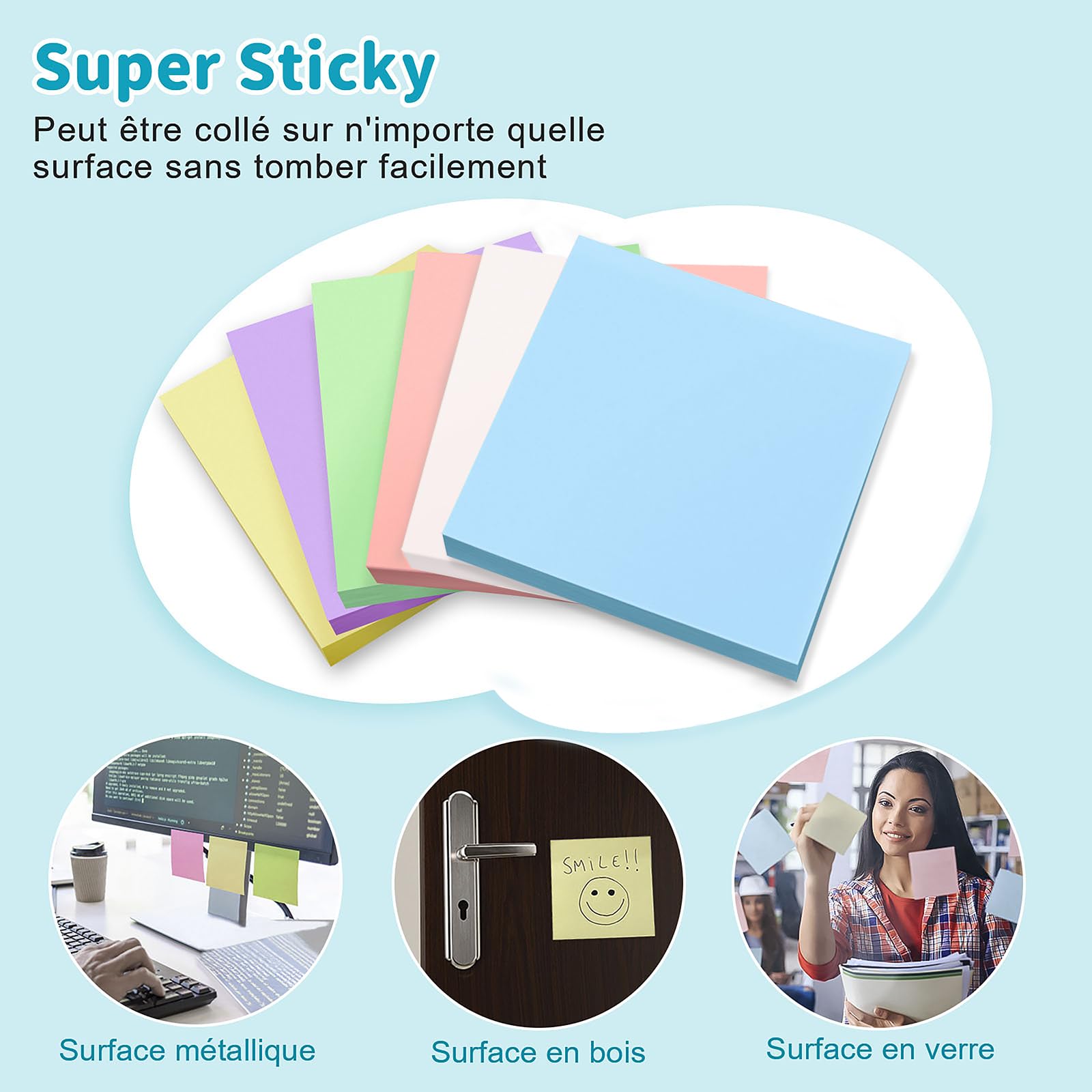 MOXYOY Super Sticky Pastel Self-Stick Notes - 600 Sheets | 76x76mm | 6 Colors 3