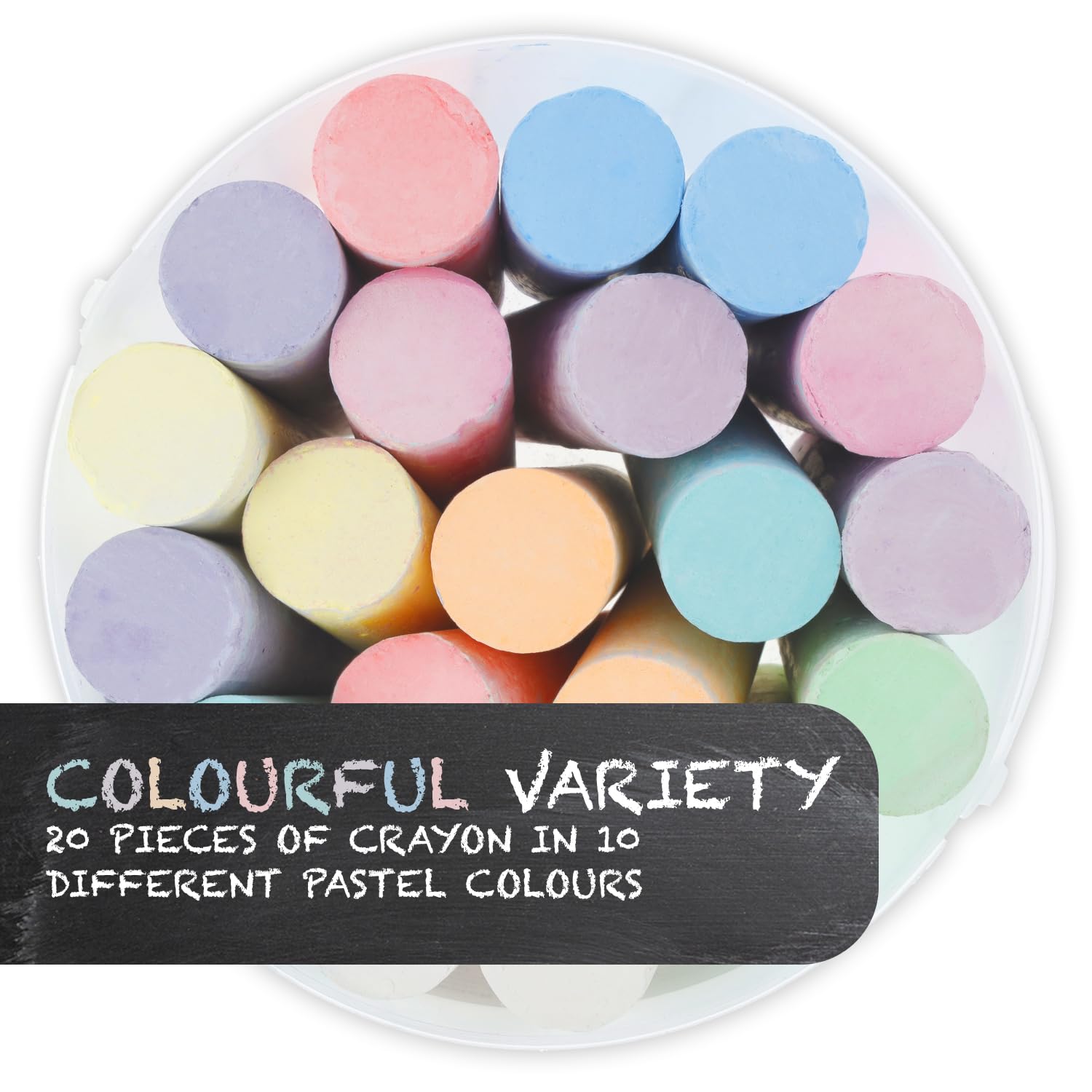 Westcott Pavement Chalk - 20 Colorful Pastel Pieces in Carrying Bucket | Non-Toxic, Washable