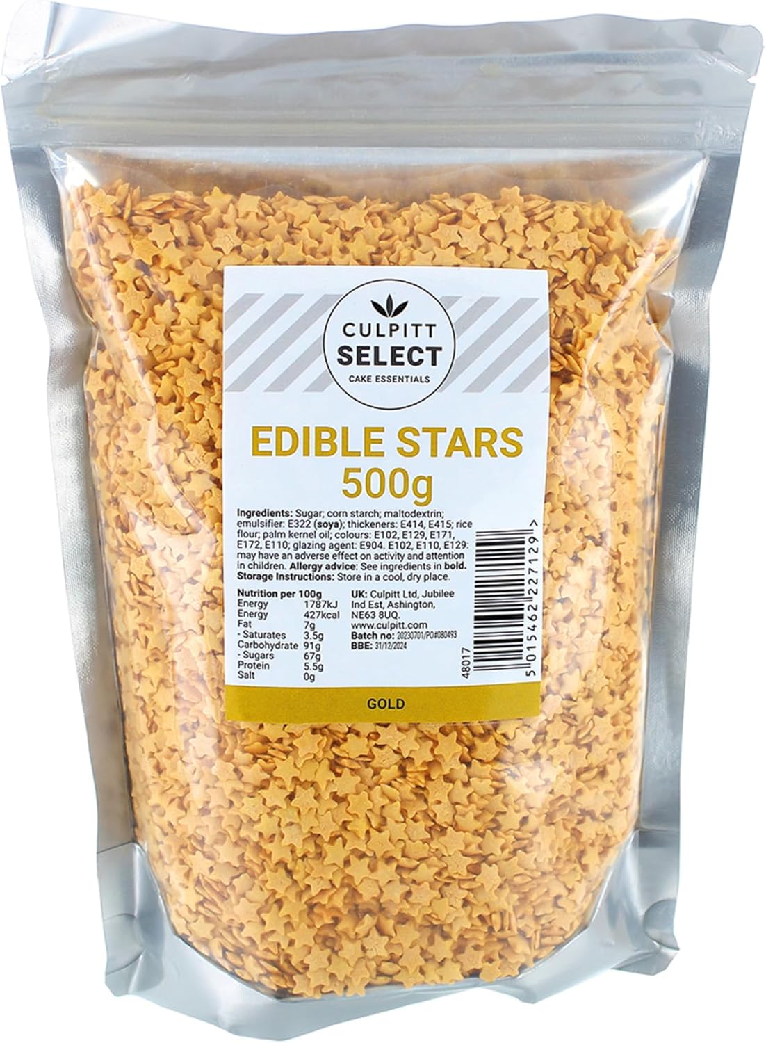 Culpitt Select Edible Gold Stars - Cake Sprinkle Decorations 500g