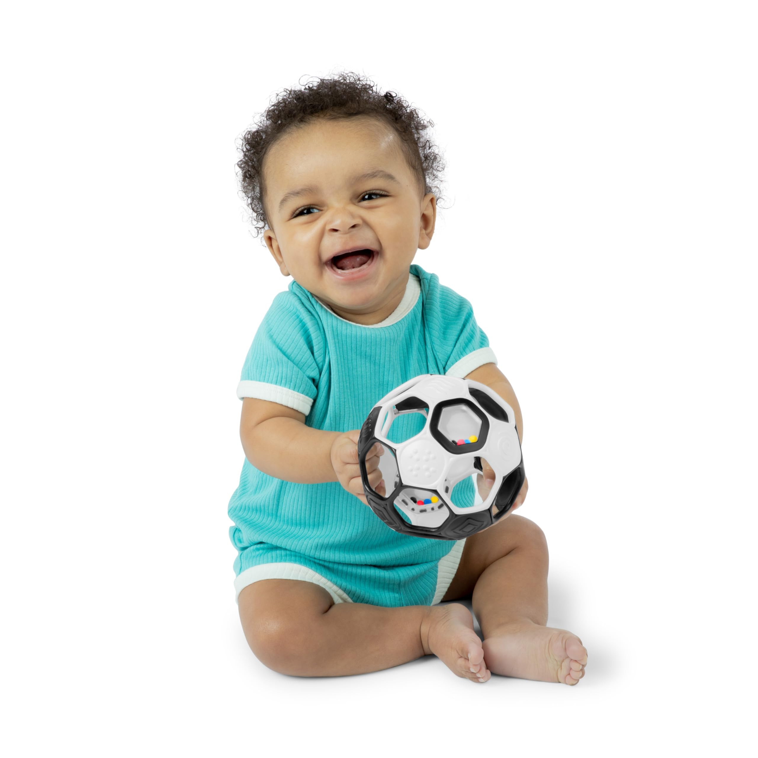 Bright Starts Oball Grippin' Goals Rattle Football Baby Ball - Black & White, 0-3 Years 2