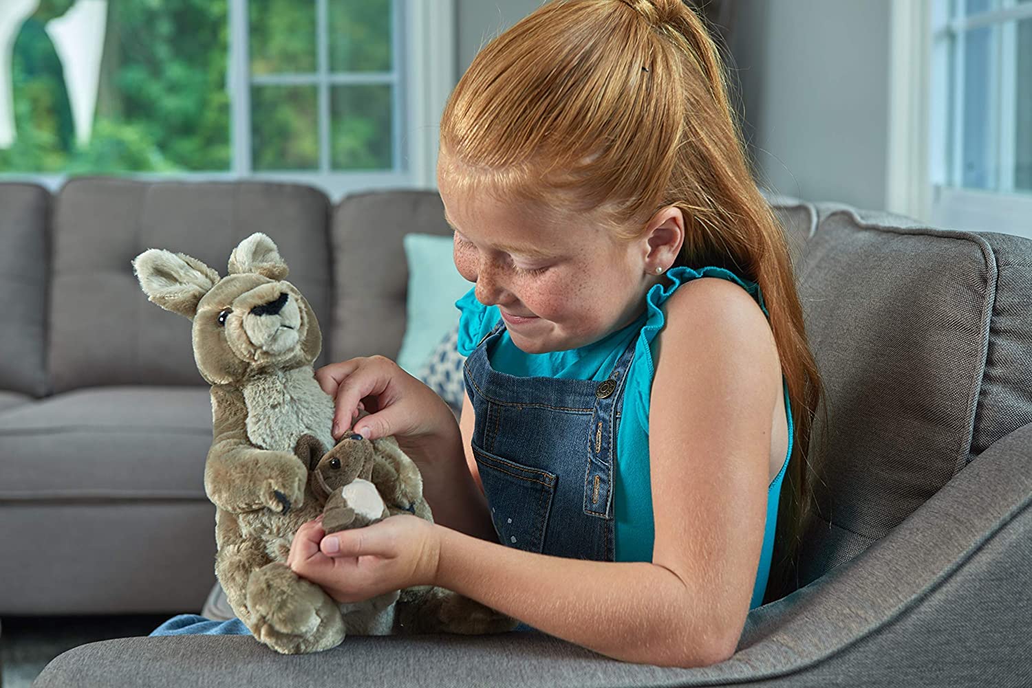 WILD REPUBLIC Kangaroo Plush Toy - 30 cm Grey Cuddlekins, Surface Washable 2