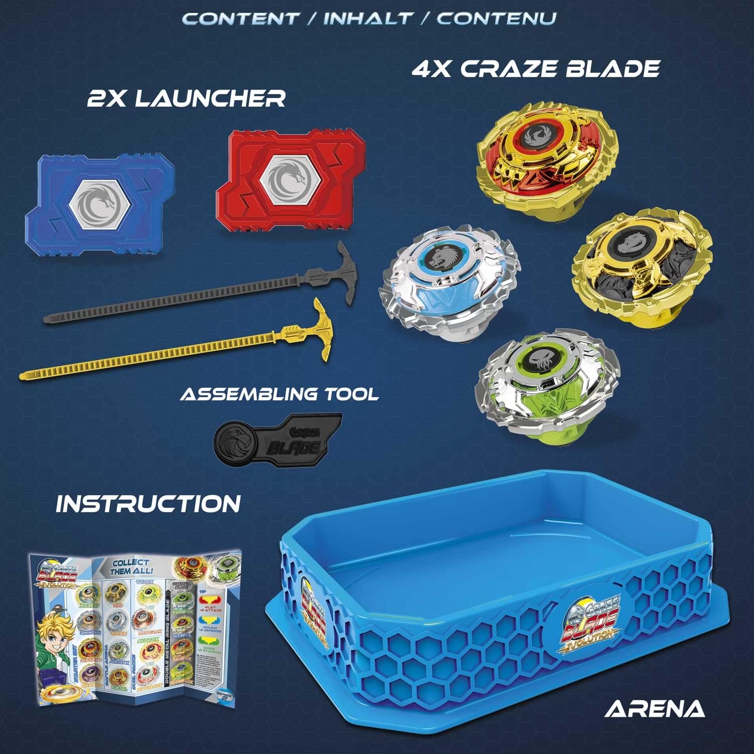 CRAZE Blade XXL Battle Set - 4 Metal Spinning Tops with Launchers | Customizable Tips | Unisex 8+ 5