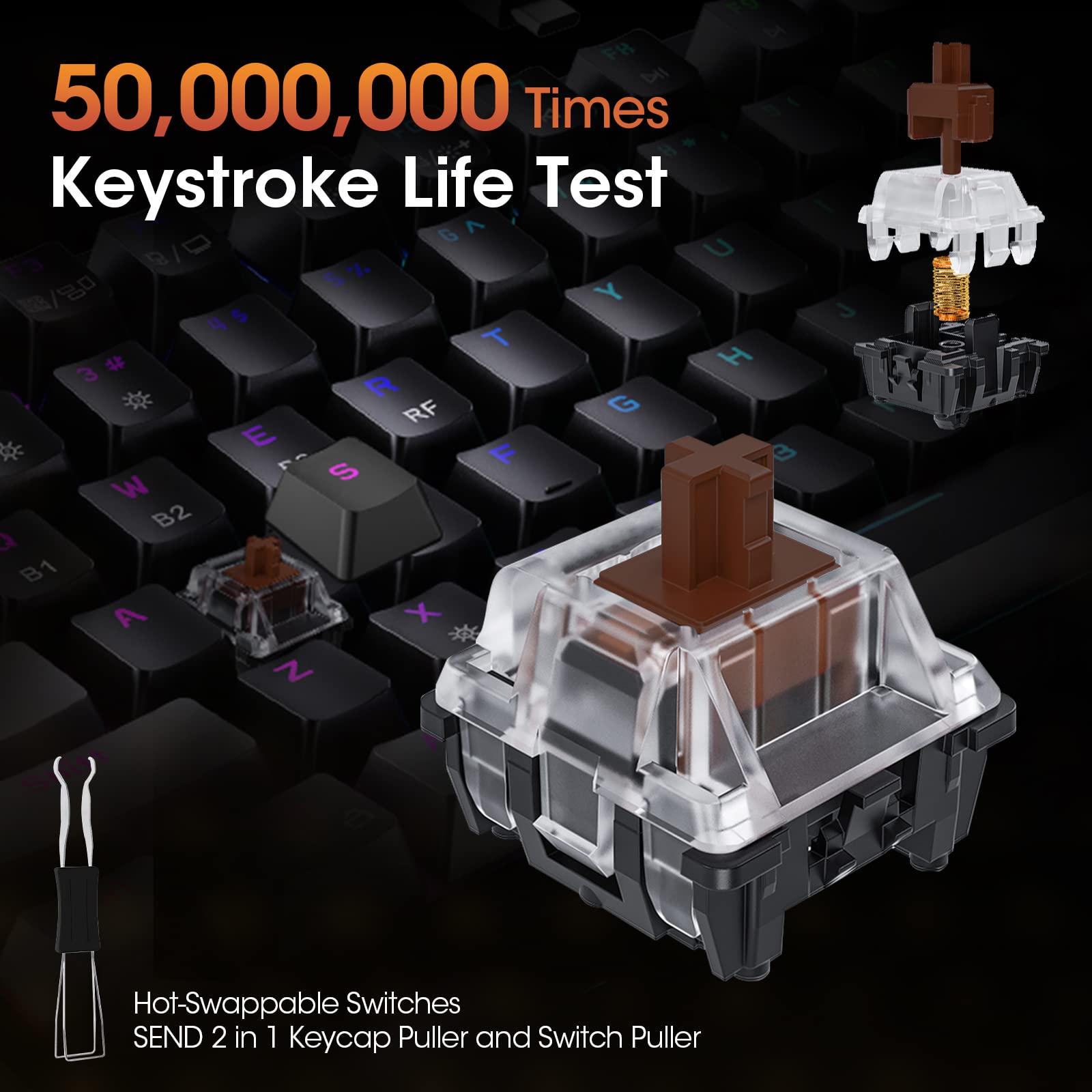 KOORUI MK082 82-Key Mechanical Gaming Keyboard - Wireless/Wired RGB Backlit with Brown Switch 12