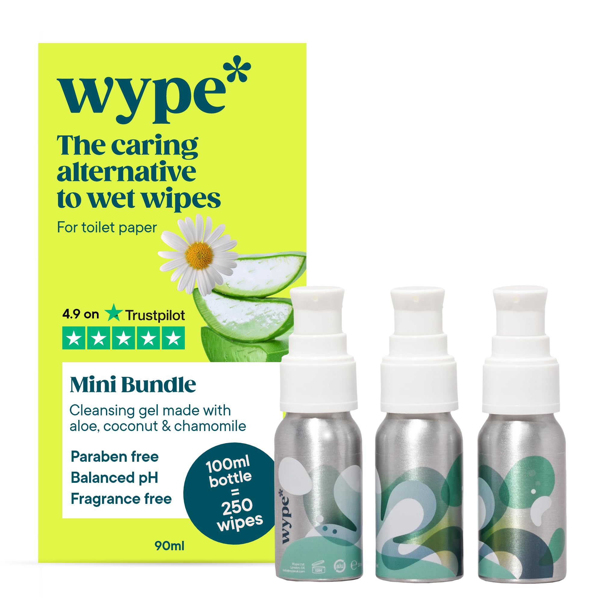 Wype On The Go Bundle Toilet Roll Gel | 3 x 30ml Mini | Flushable & Biodegradable