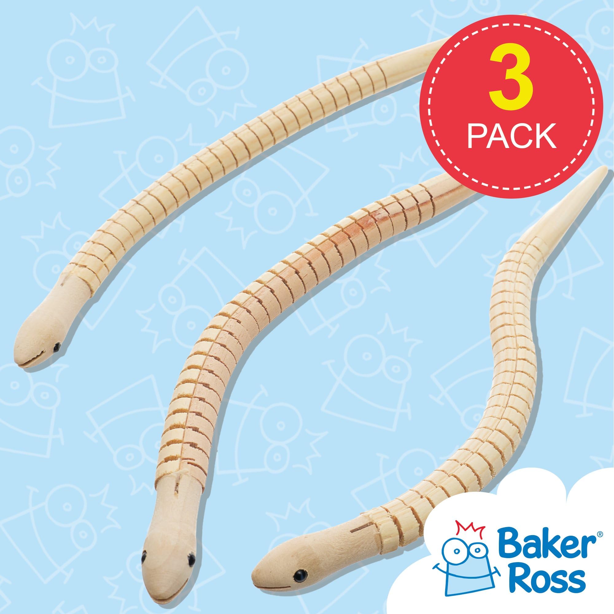 Baker Ross Wooden Sneaky Snakes (Pack of 3) - Craft Kit for Kids | Jointed Wood | 30cm Length 2