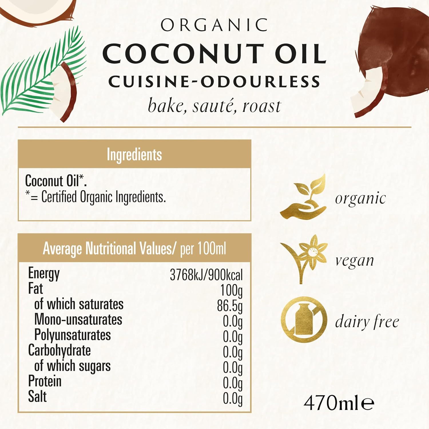 Biona Organic Mild & Odourless Coconut Oil Cuisine (470ml) 2